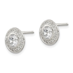 Sterling Silver Rhod-plated Polished PavÃ¢â‚¬Å¡ CZ Halo Round Post Earrings