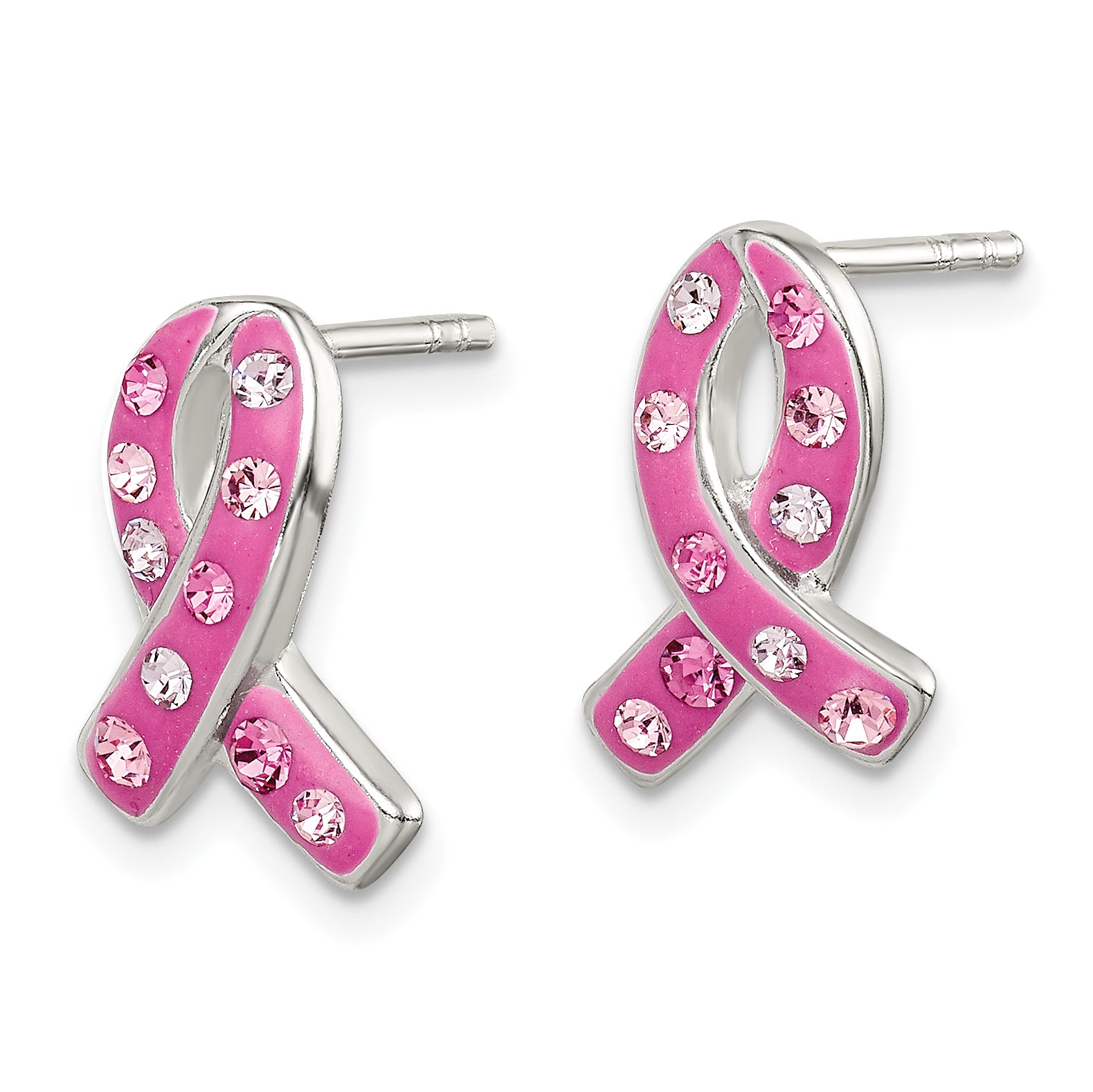Sterling Silver Pink Stellux Crystal Ribbon Post Earrings Secondary image