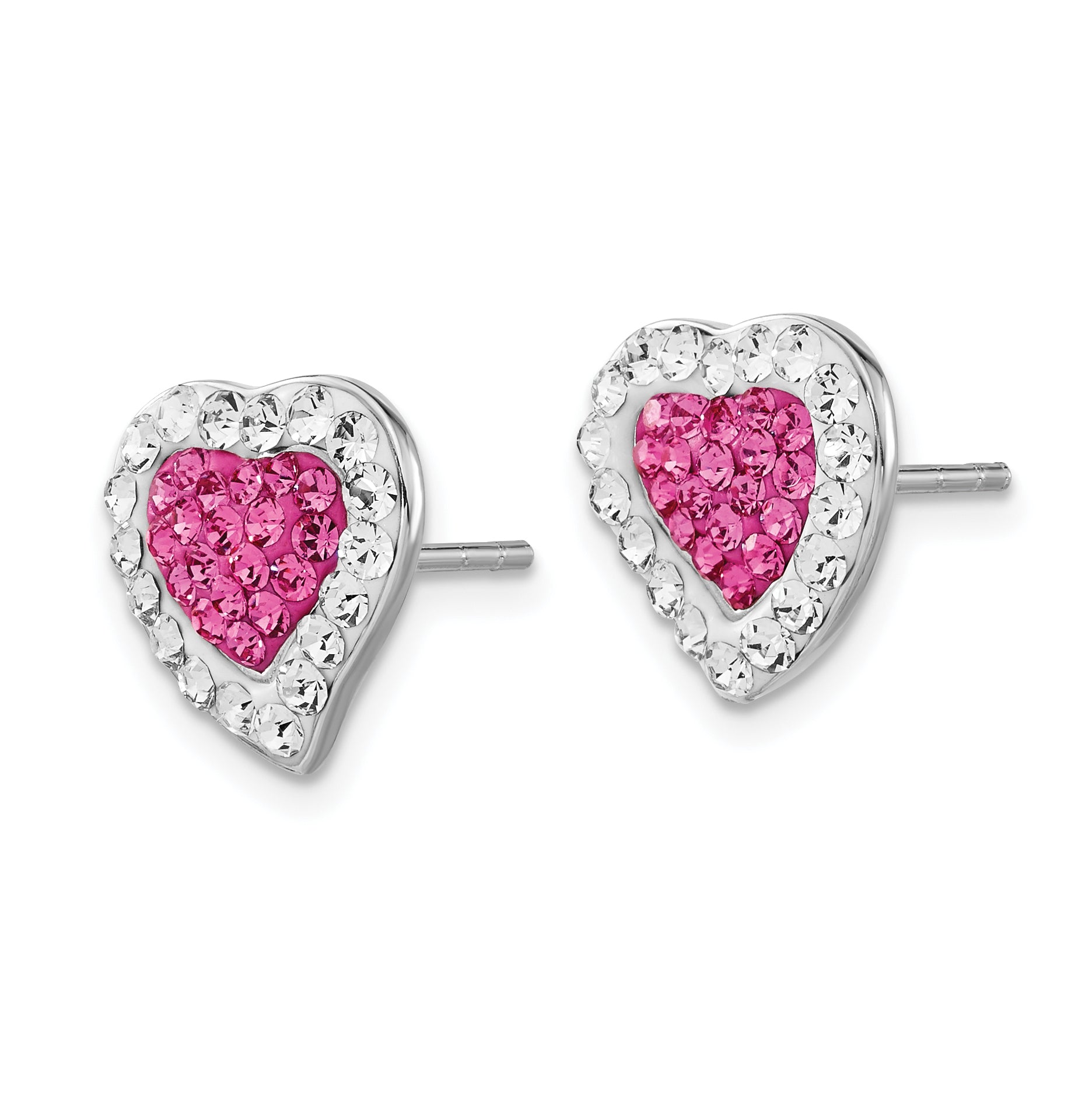 Sterling Silver Rhodium-plated Pink & Clear Stellux Crystal Heart Post Earrings Secondary image
