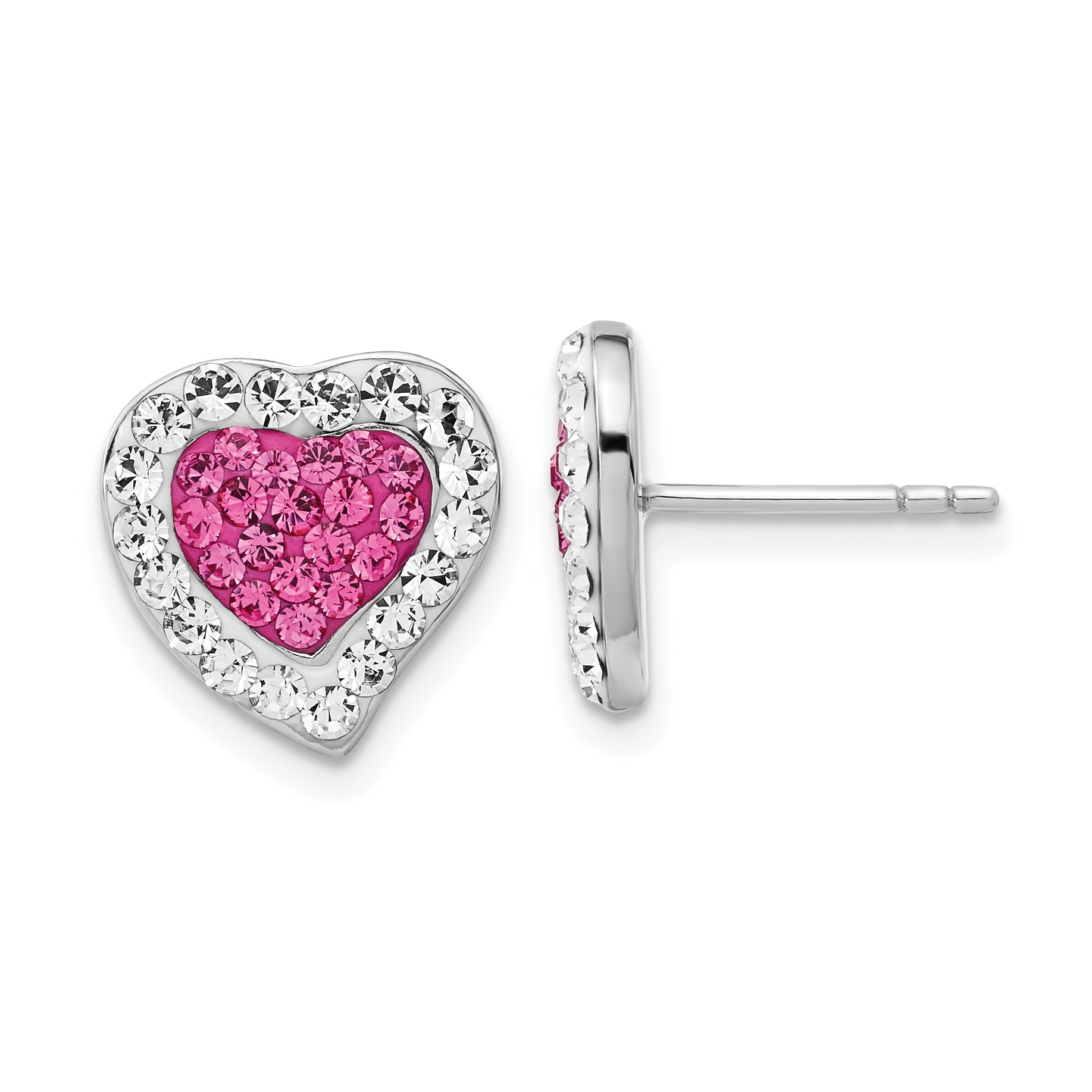 Sterling Silver Rhodium-plated Pink & Clear Stellux Crystal Heart Post Earrings Main image