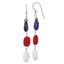 Sterling Silver Polished Red Coral/Crystal/White Jade/Lapis Dangle Earrings