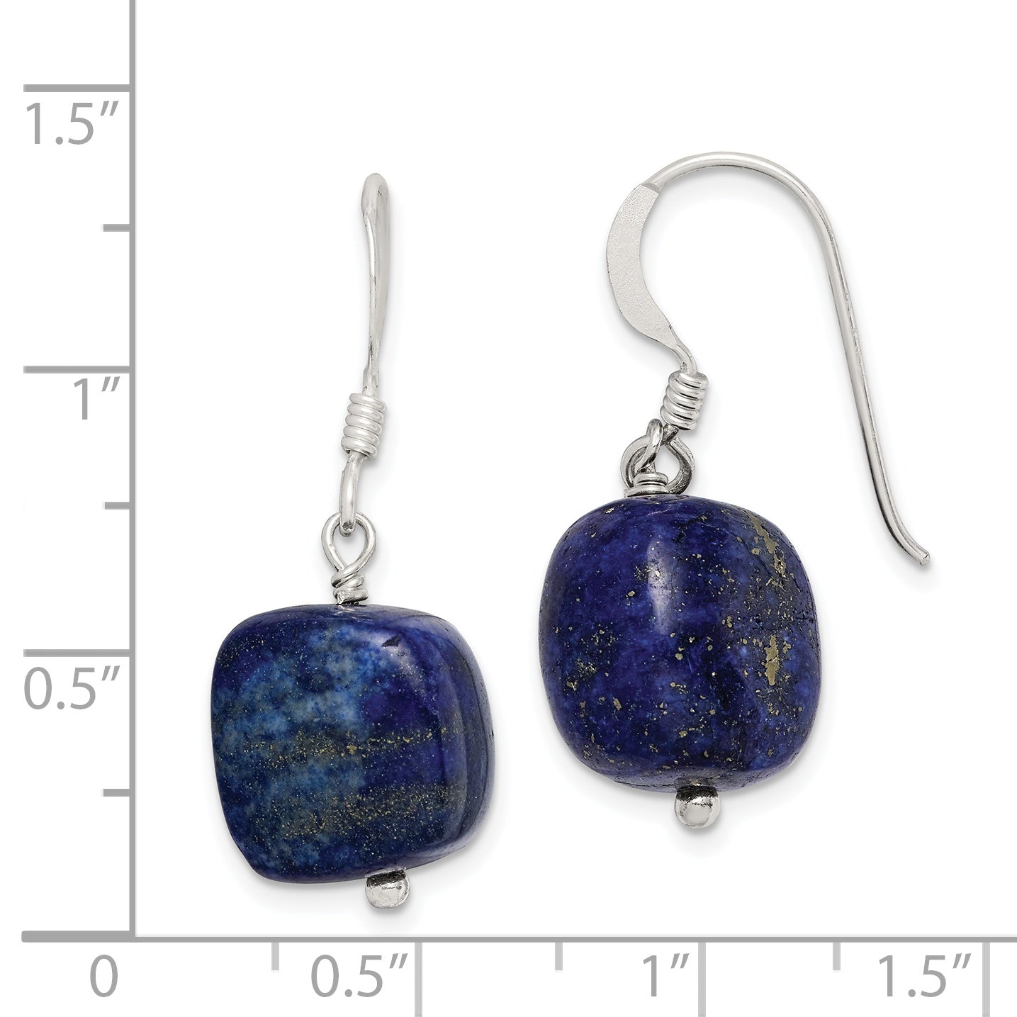 Sterling Silver Polished Blue Sodalite Cube Dangle Earrings