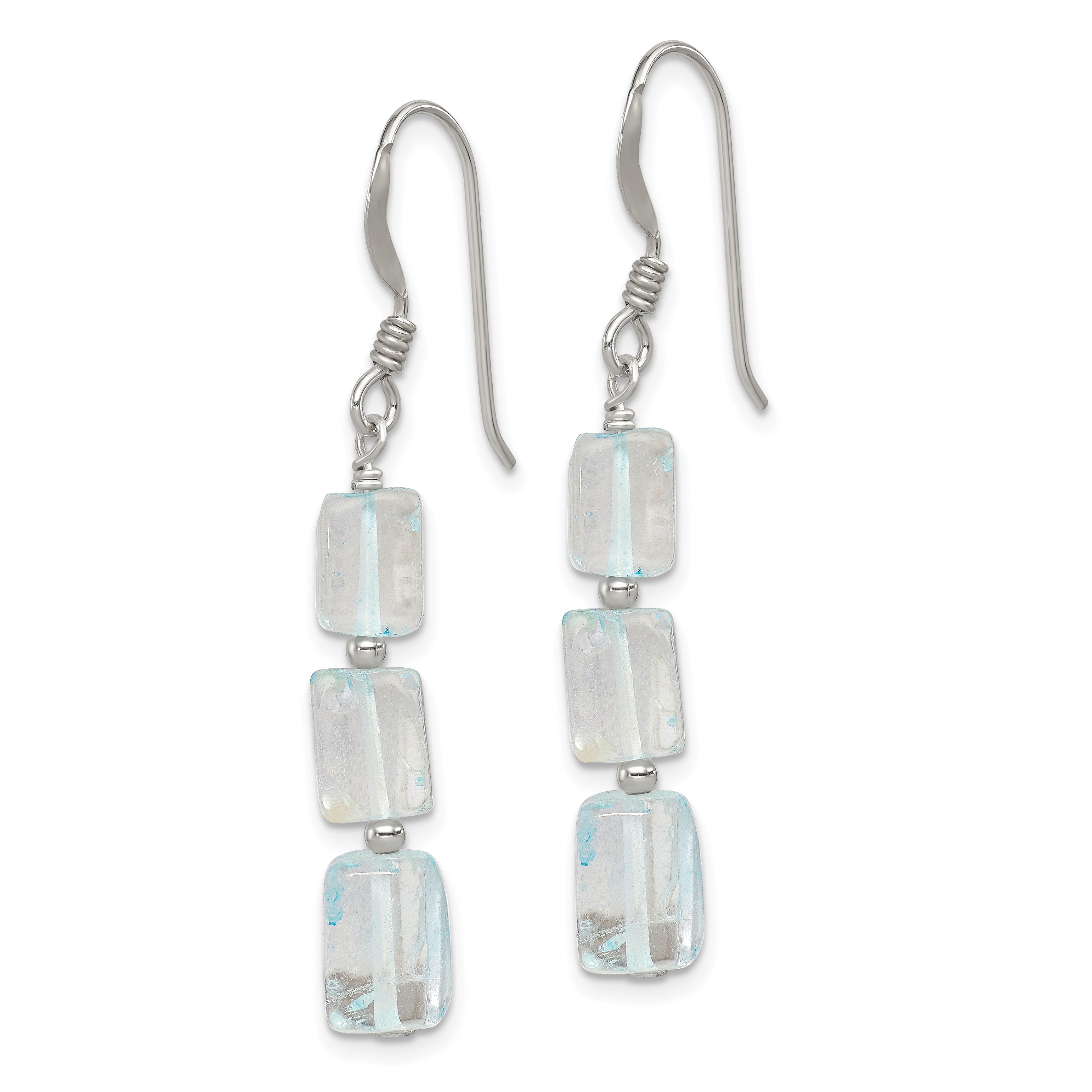 Sterling Silver Polished Rectangular Light Blue Quartz Dangle Earrings Secondary image