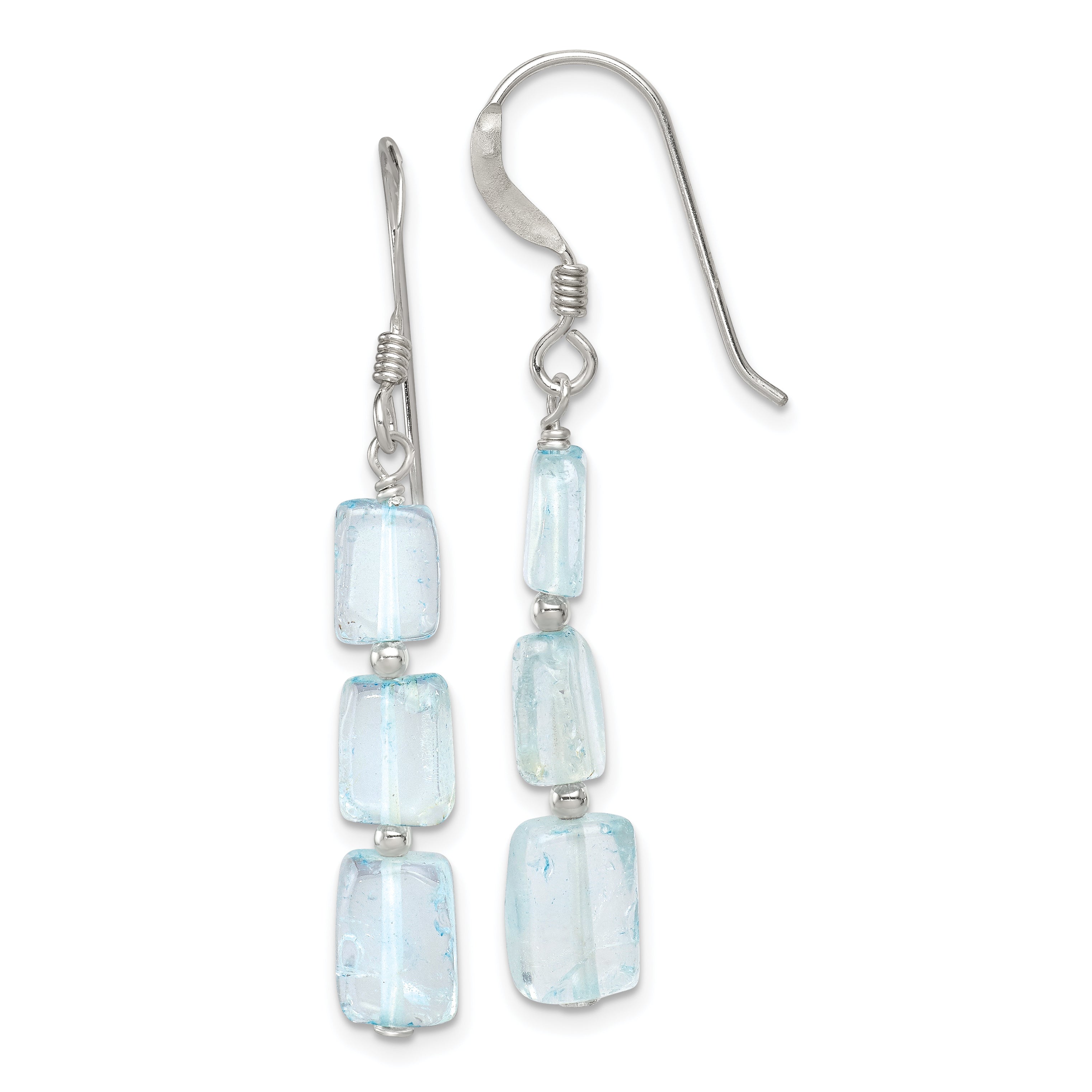 Sterling Silver Polished Rectangular Light Blue Quartz Dangle Earrings Main image
