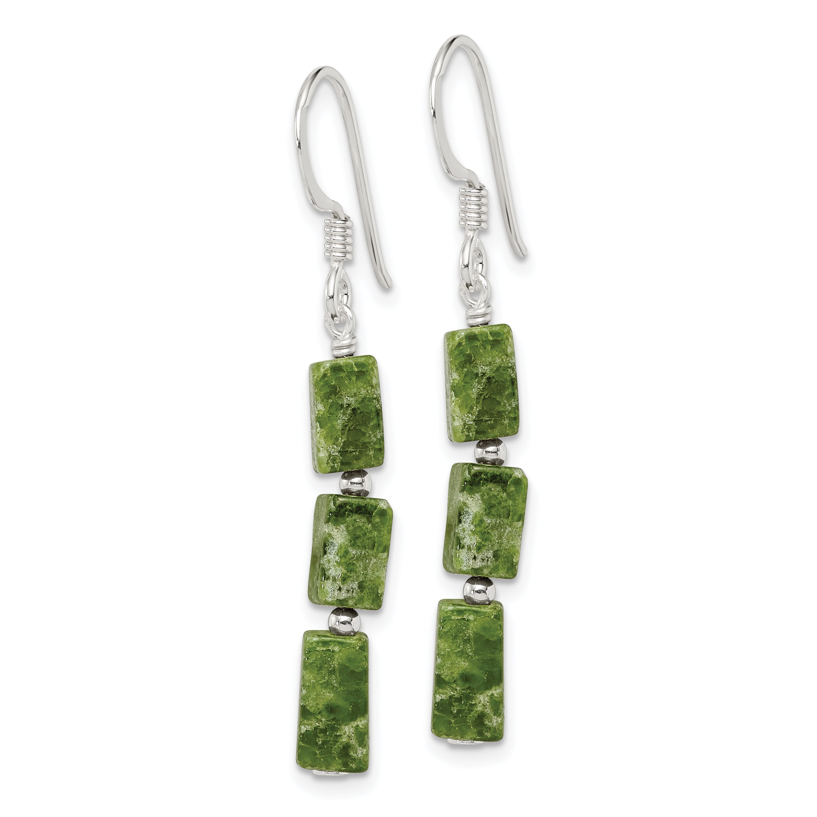 Sterling Silver Polished Green Russian Serpentine Dangle Earrings Secondary image
