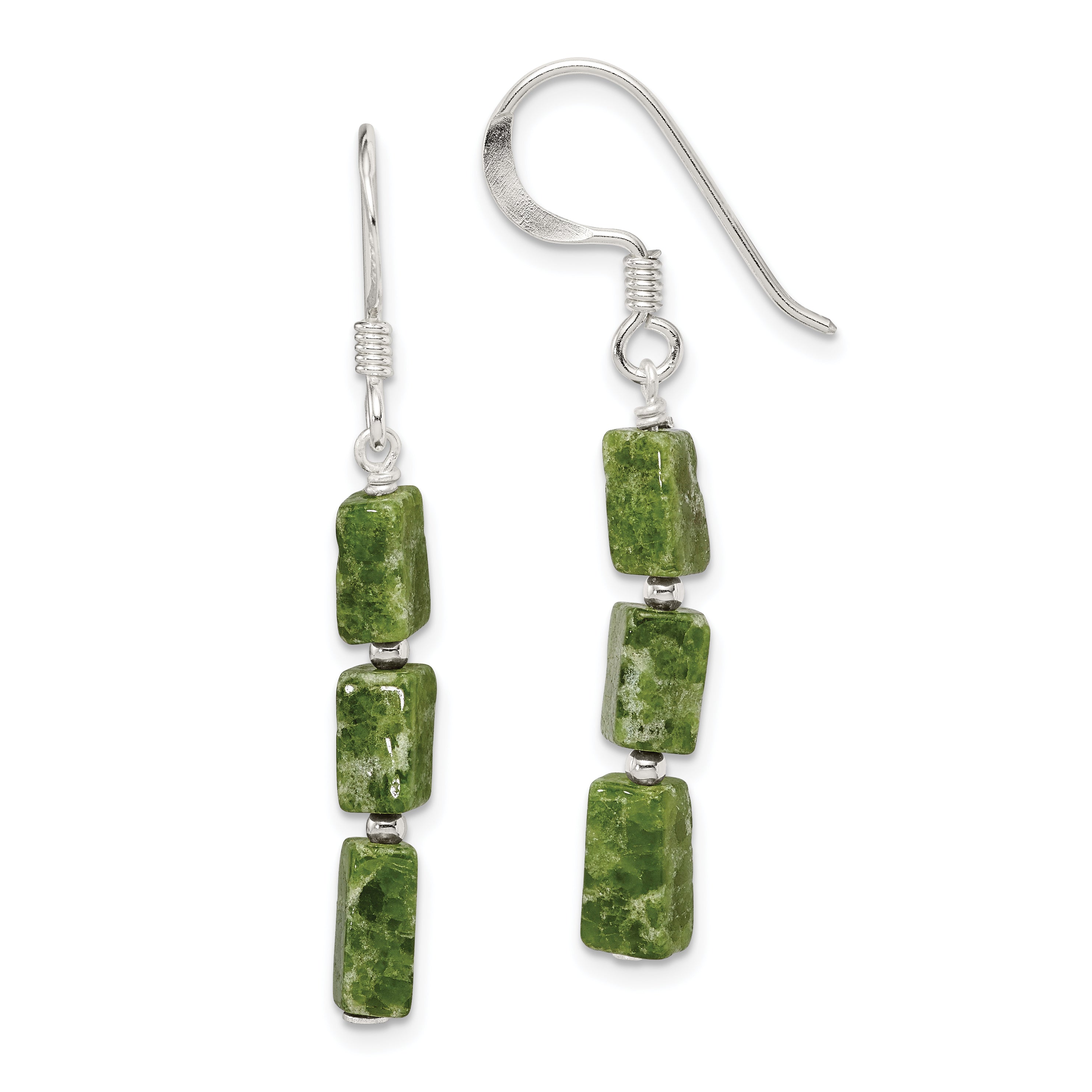 Sterling Silver Polished Green Russian Serpentine Dangle Earrings Main image