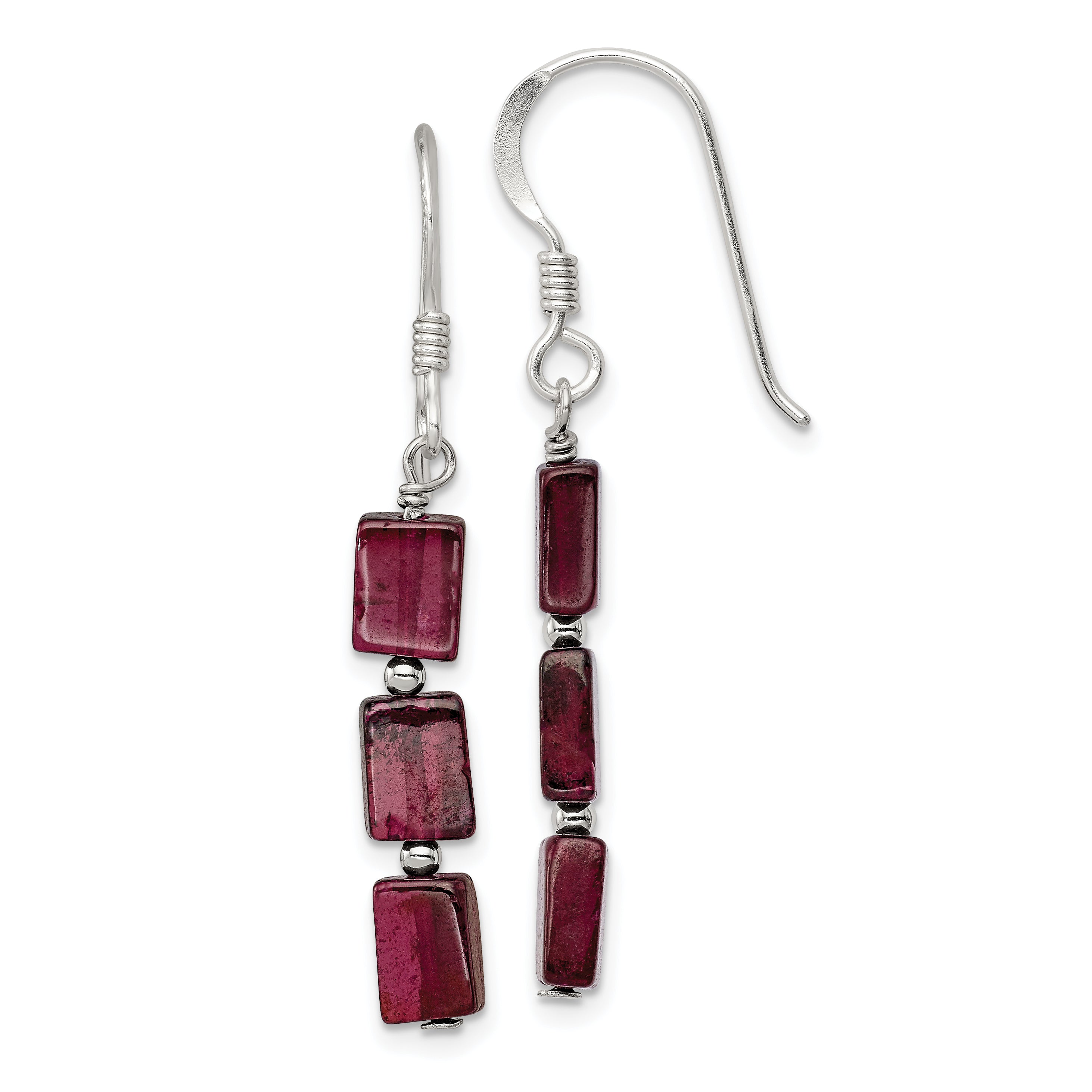 Sterling Silver Polished Triple Rectangle Garnet Dangle Earrings Main image