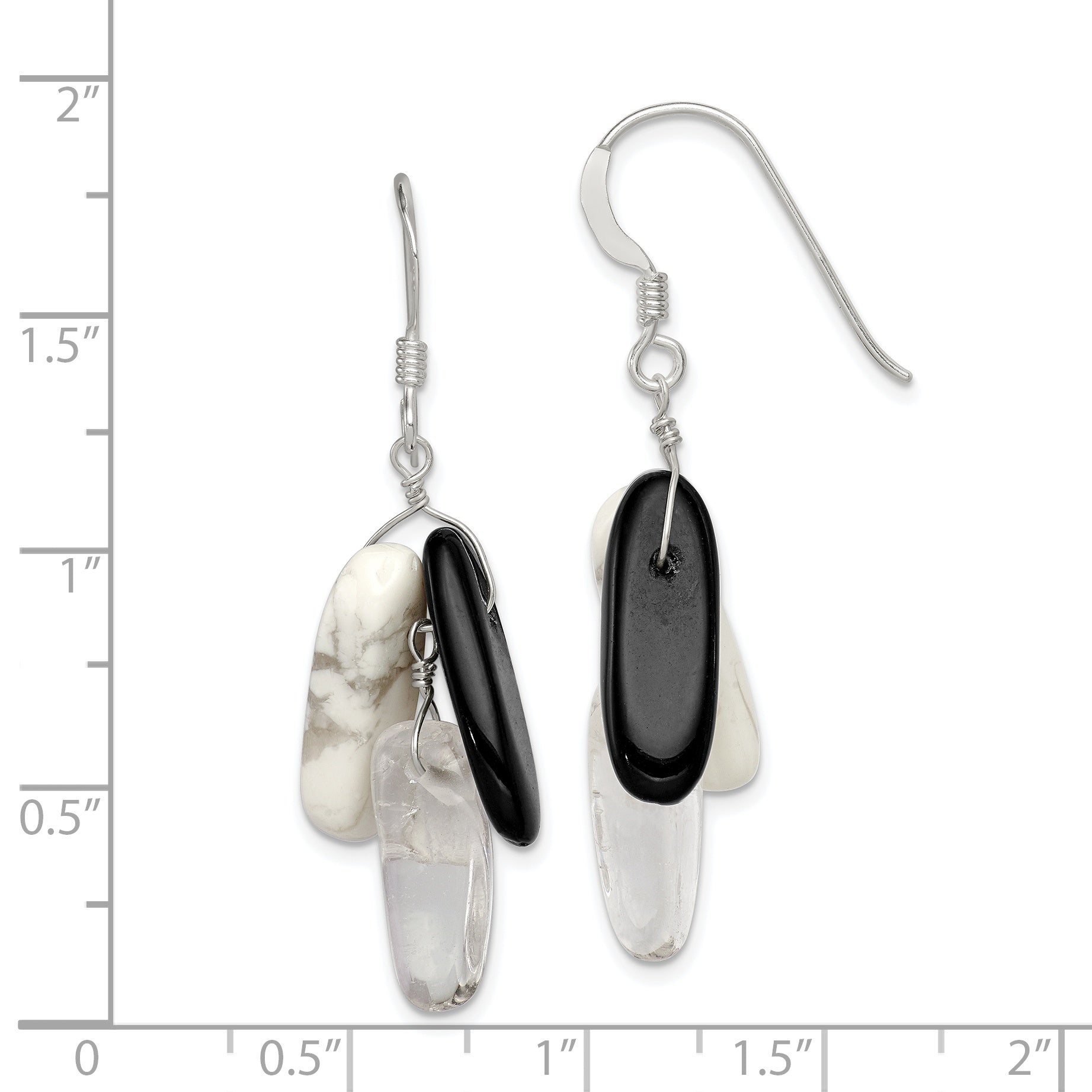 Sterling Silver Polished Black Agate/Howlite/Rock Quartz Dangle Earrings