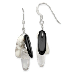 Sterling Silver Polished Black Agate/Howlite/Rock Quartz Dangle Earrings