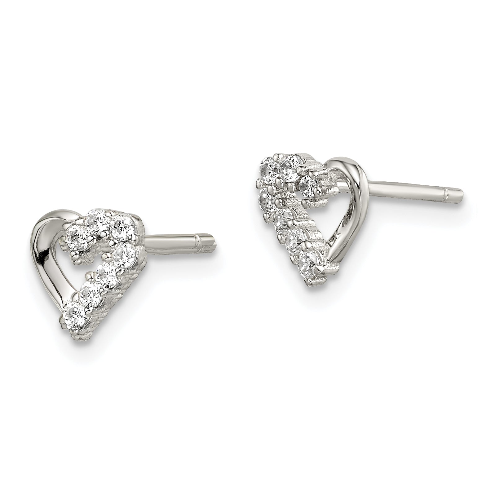 Sterling Silver Rhodium-plated CZ Heart Post Earrings Secondary image