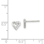 Sterling Silver Rhodium-plated CZ Heart Post Earrings