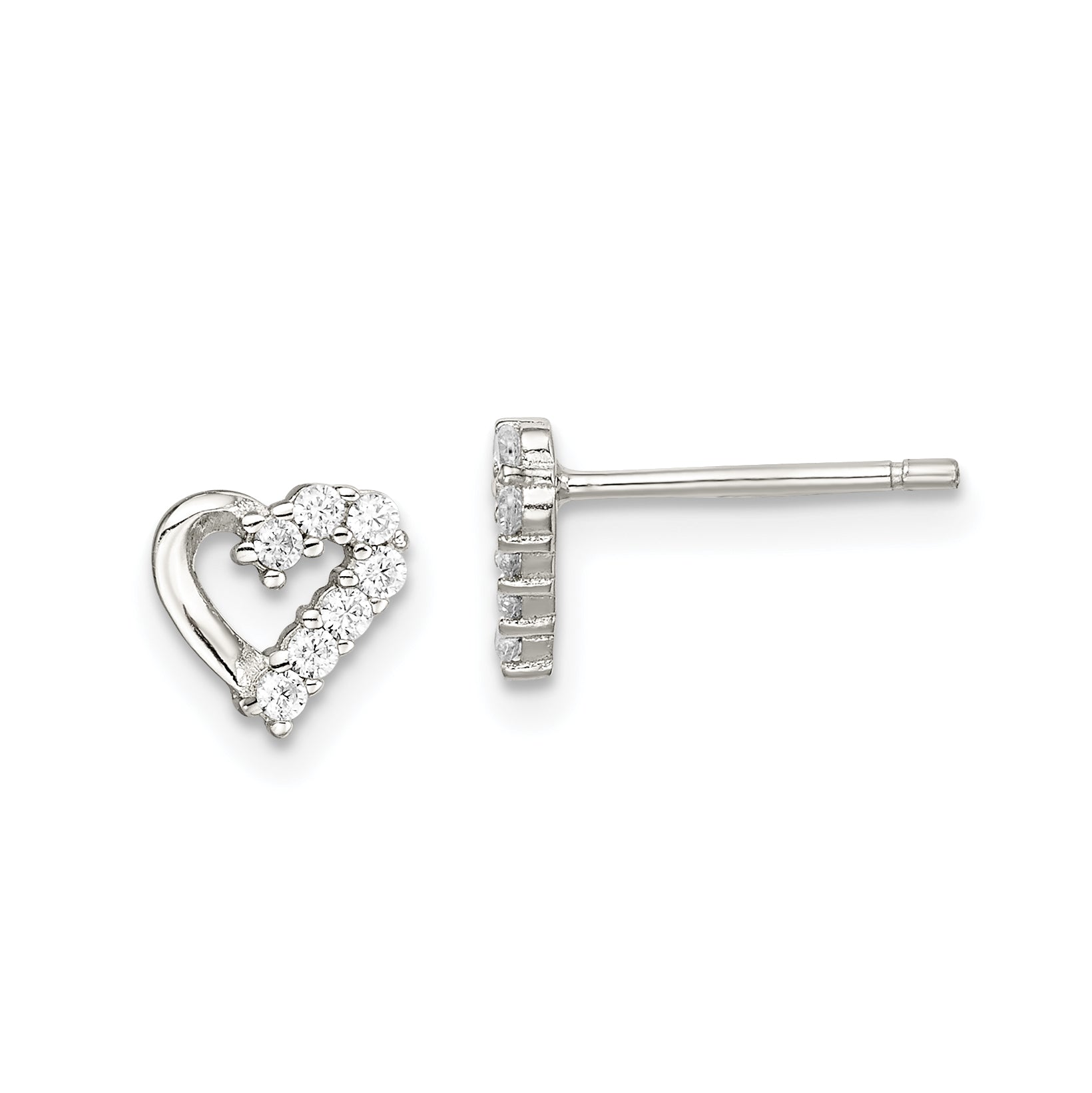 Sterling Silver Rhodium-plated CZ Heart Post Earrings Main image