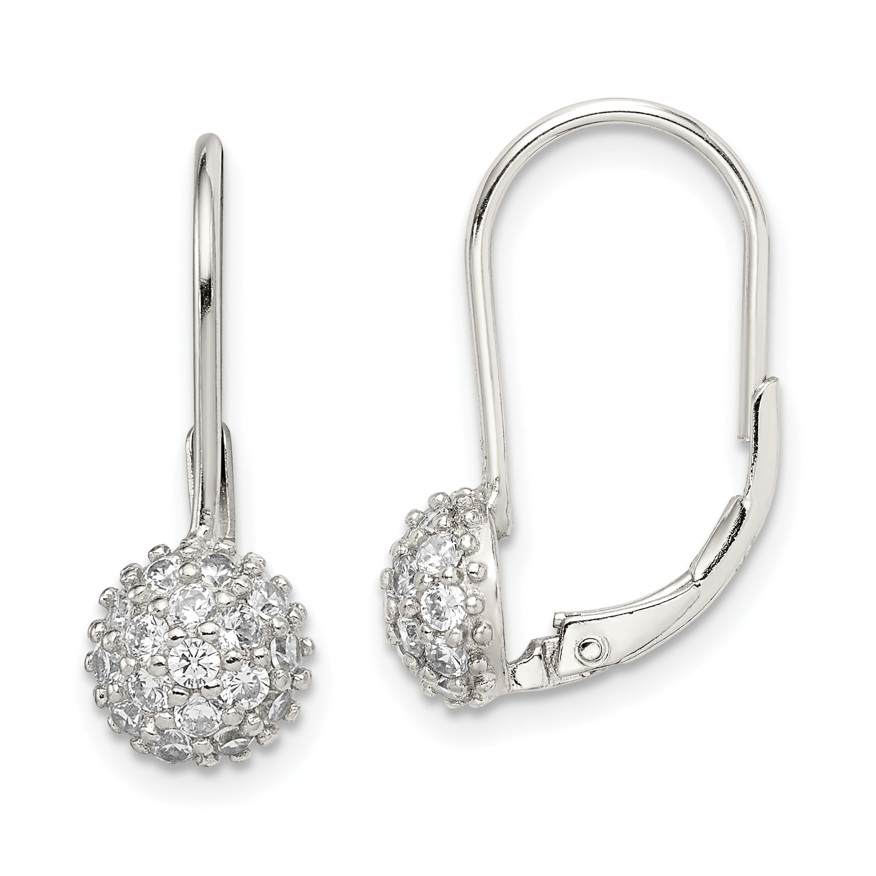 Sterling Silver Rhodium-plated CZ Leverback Earrings Main image