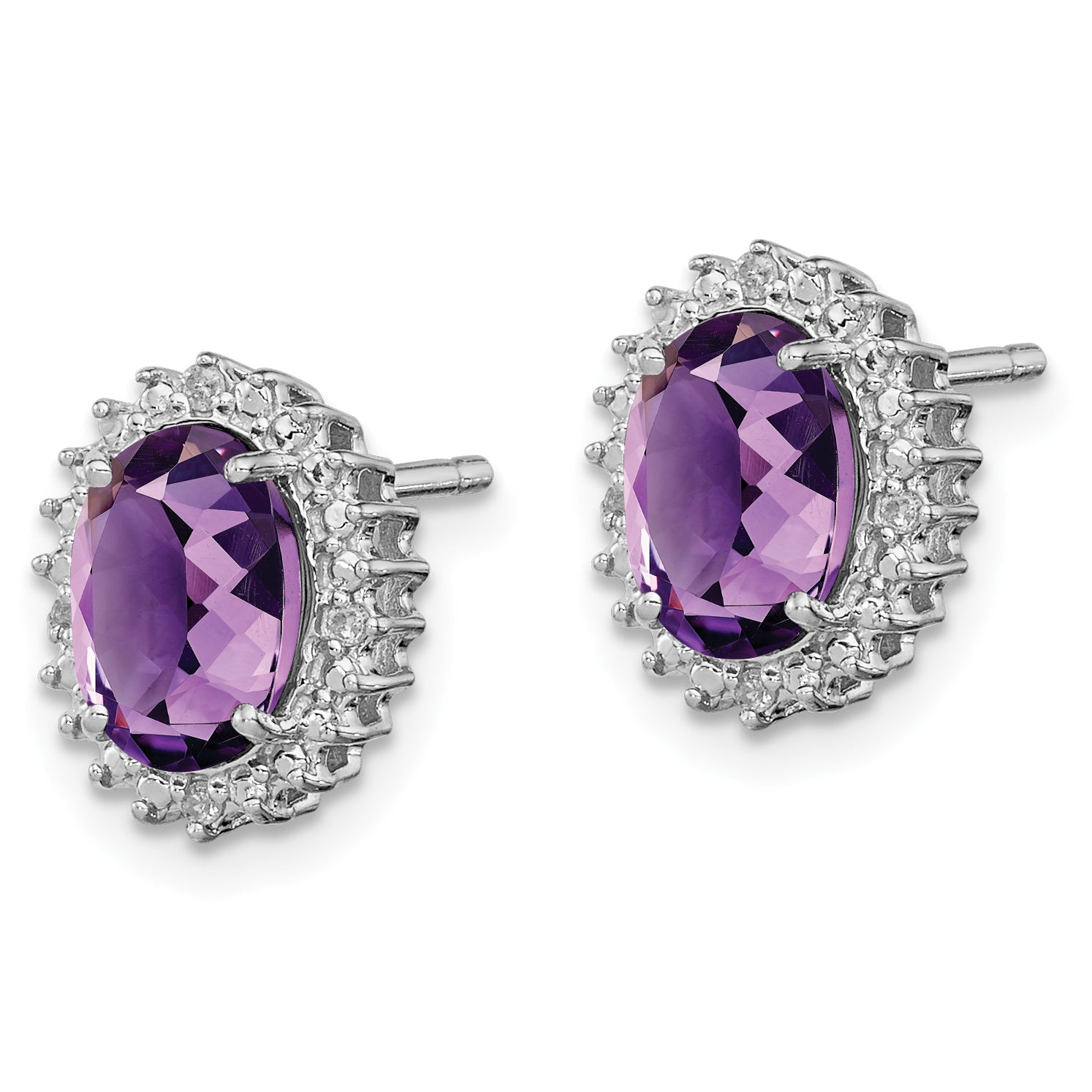 Sterling Silver Rhodium-plated Amethyst and Diamond Earrings Secondary image