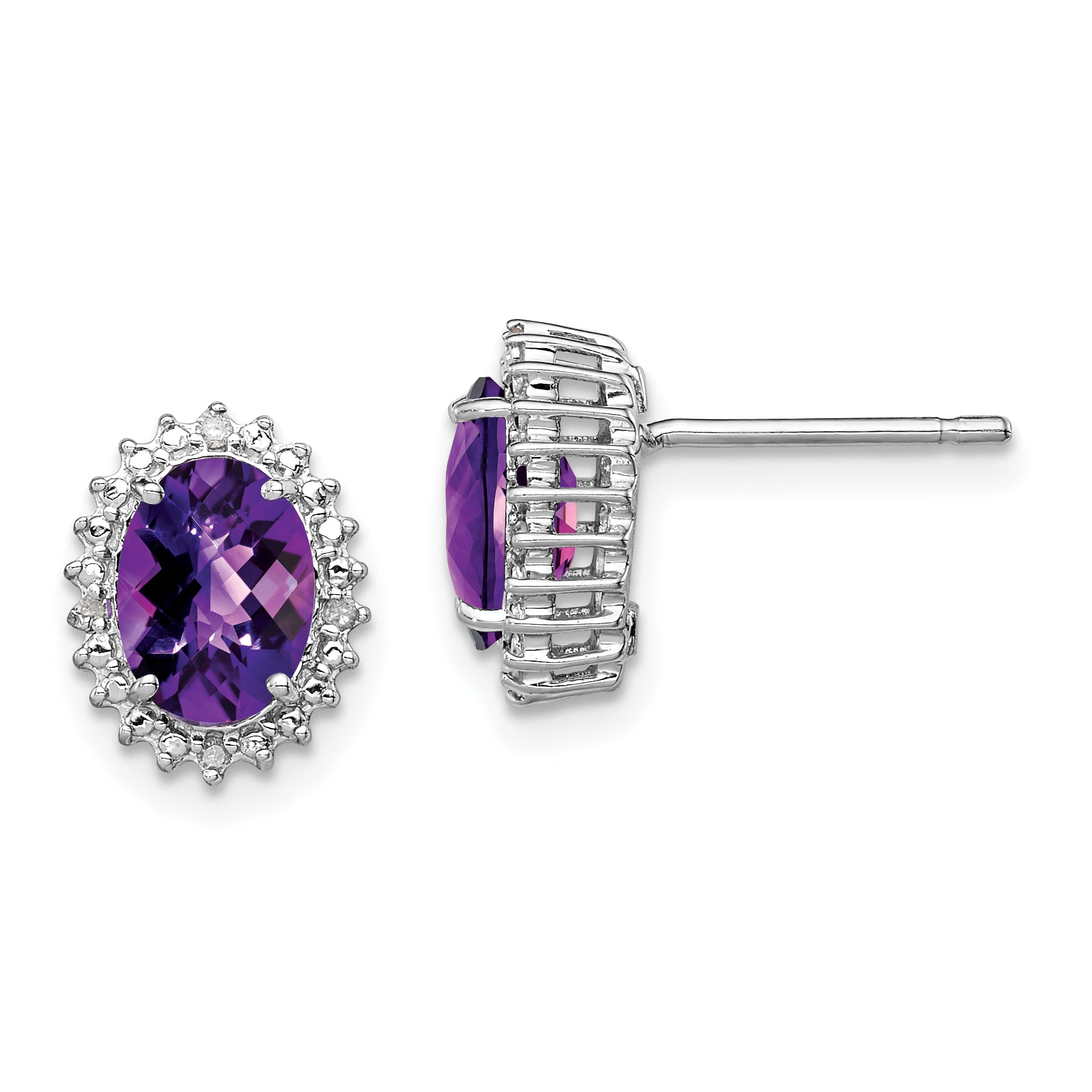 Sterling Silver Rhodium-plated Amethyst and Diamond Earrings Main image
