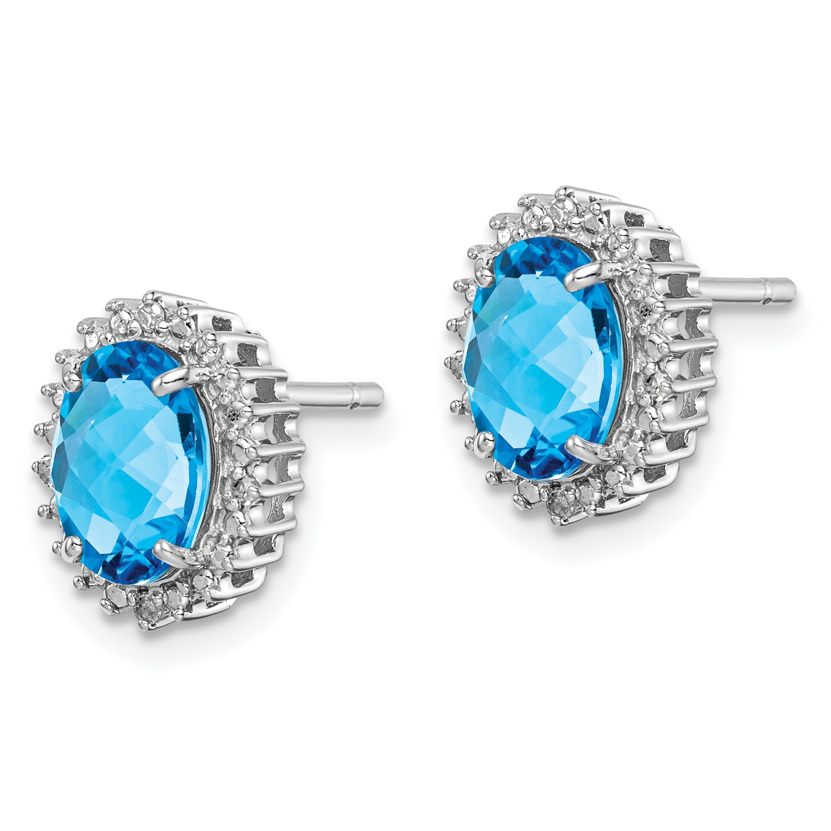 Sterling Silver Rhodium-plated Blue Topaz and Diamond Earrings Secondary image