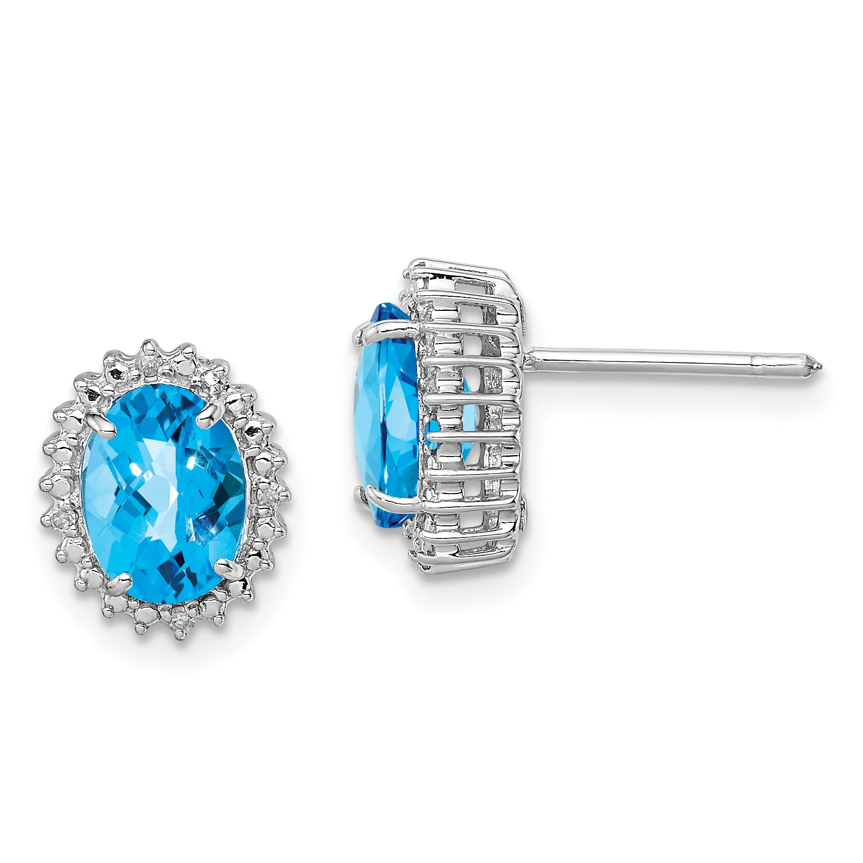 Sterling Silver Rhodium-plated Blue Topaz and Diamond Earrings Main image