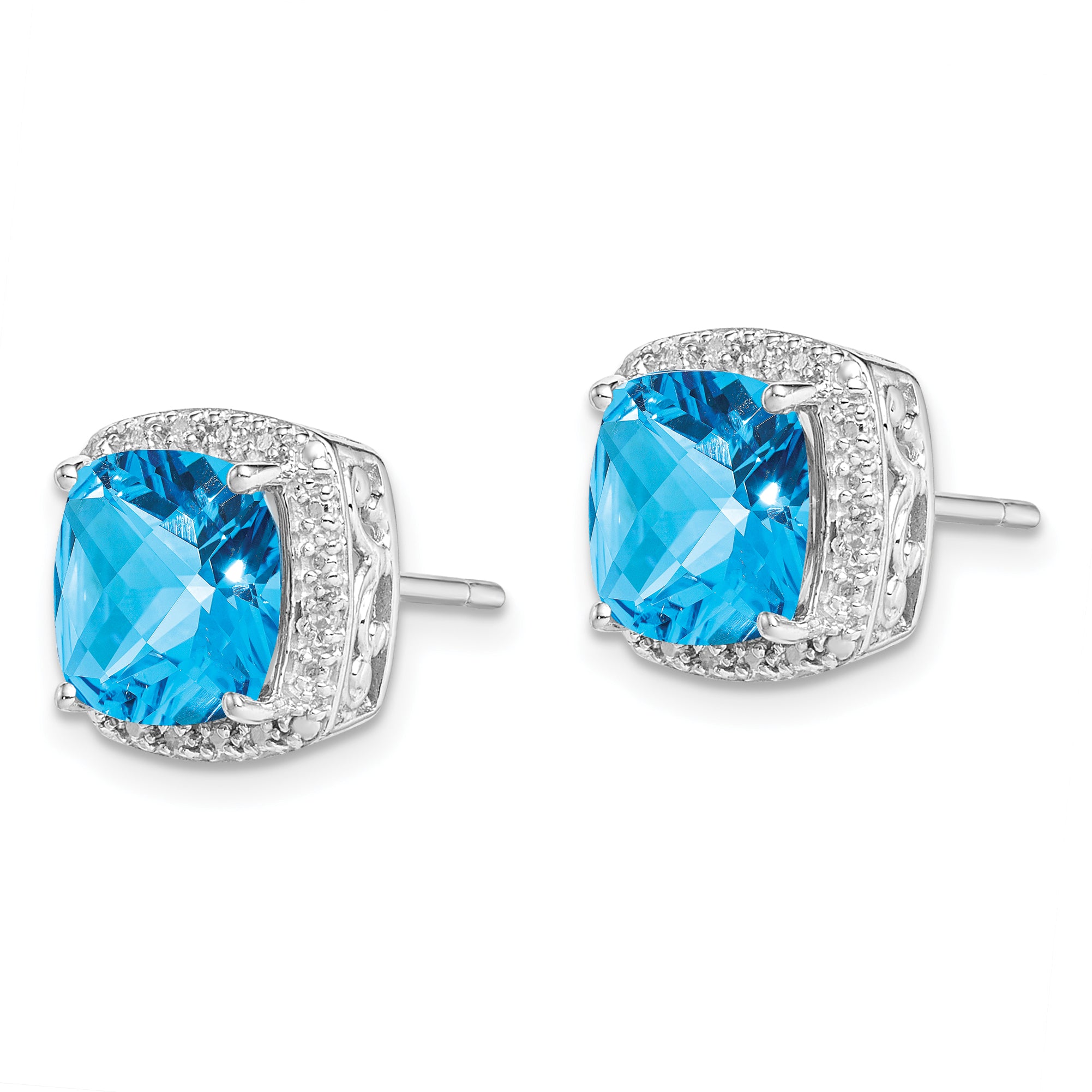 Sterling Silver Rhodium-plated Blue Topaz and Diamond Earrings Secondary image