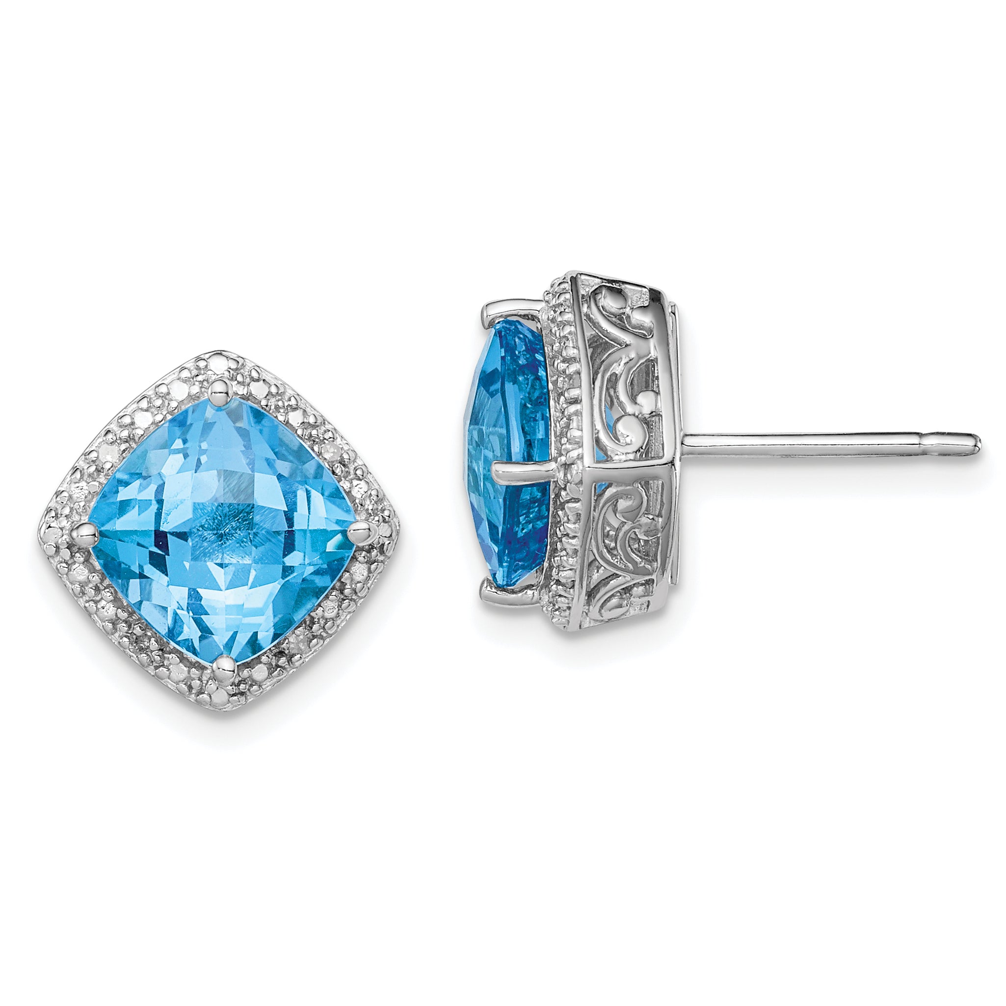Sterling Silver Rhodium-plated Blue Topaz and Diamond Earrings Main image