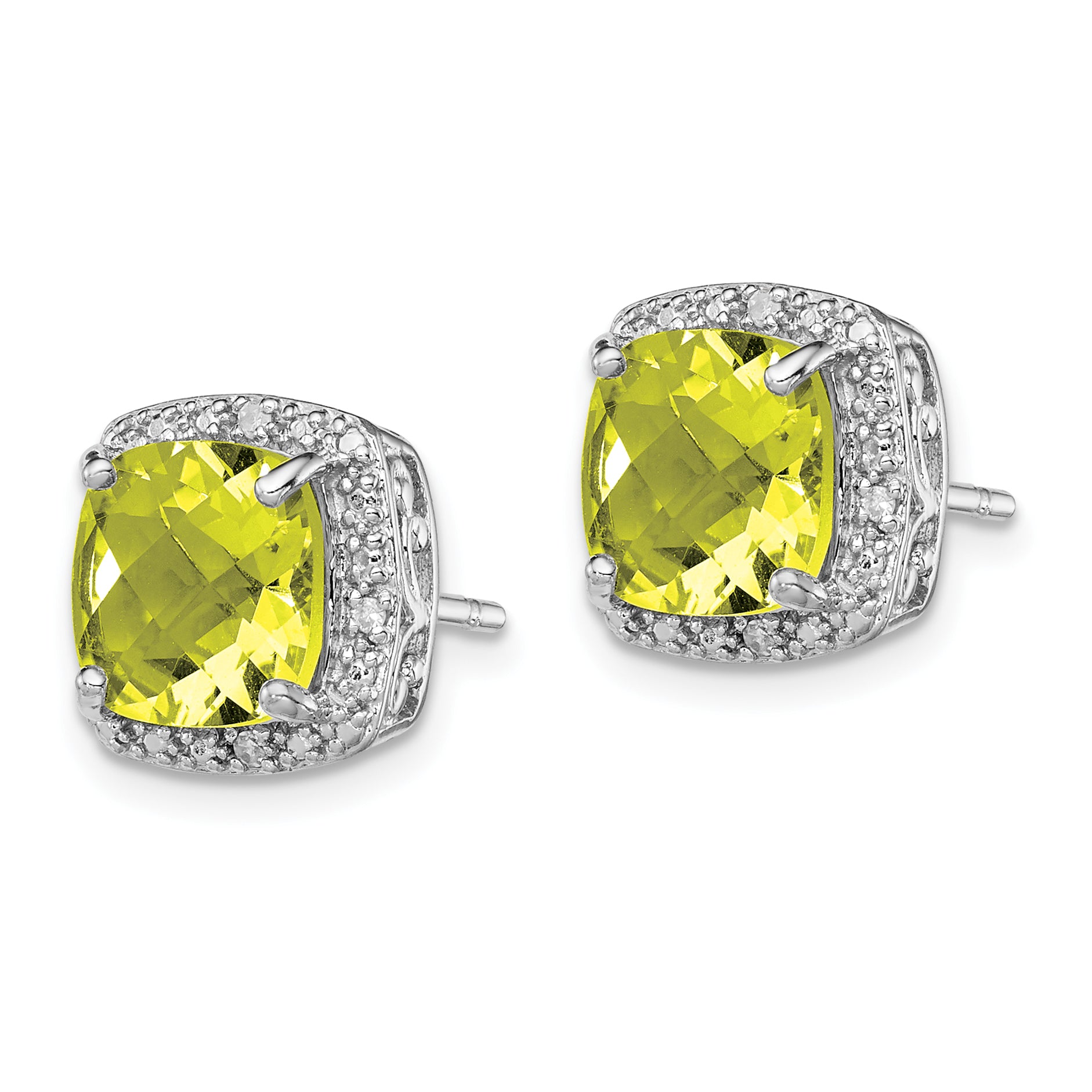 Sterling Silver Rhodium-plated Lemon Quartz and Diamond Earrings Secondary image
