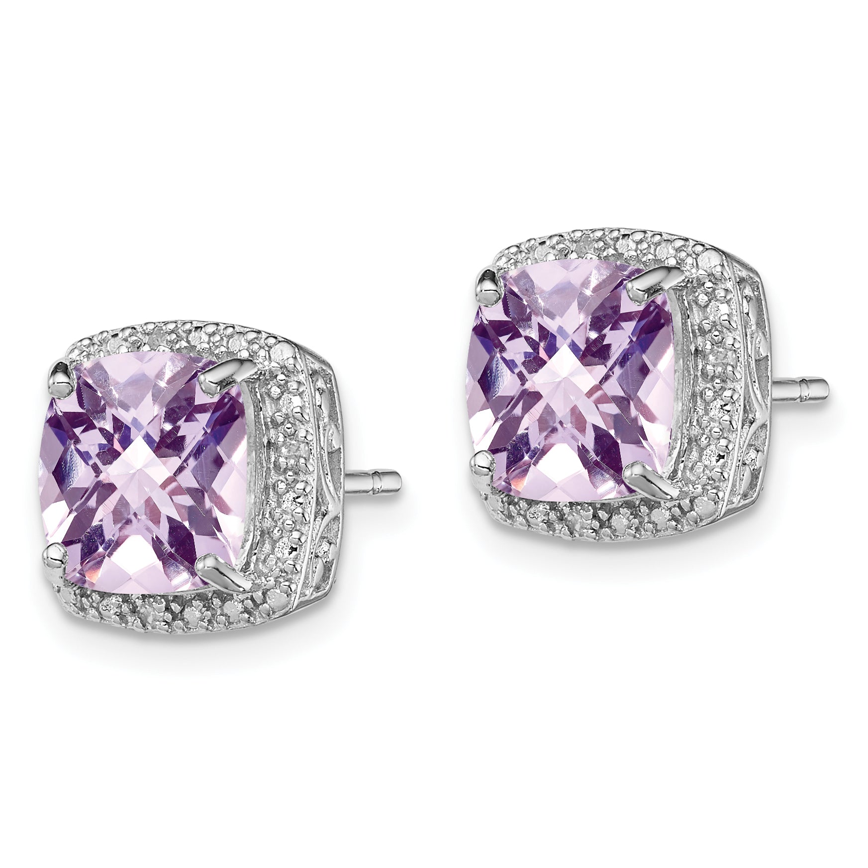 Sterling Silver Rhodium-plated Pink Quartz and Diamond Earrings Secondary image