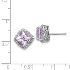 Sterling Silver Rhodium-plated Pink Quartz and Diamond Earrings