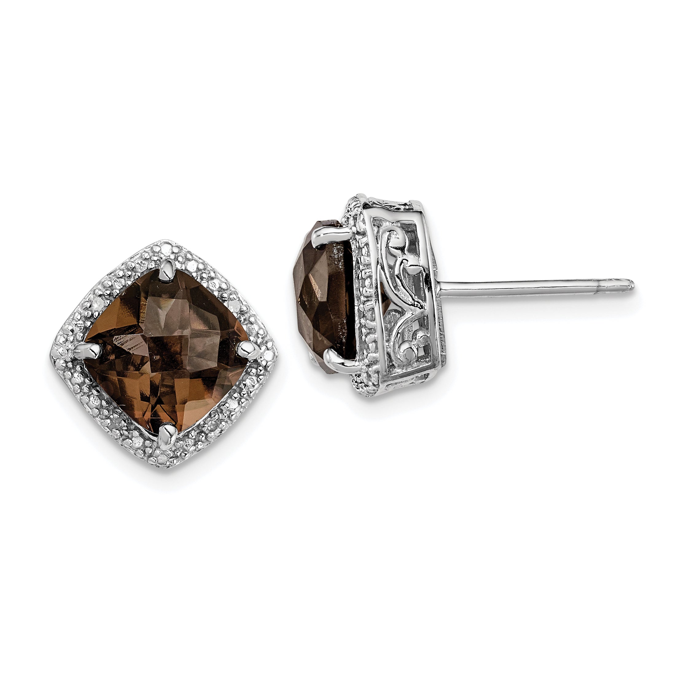 Sterling Silver Rhodium-plated Smoky Quartz and Diamond Earrings Main image
