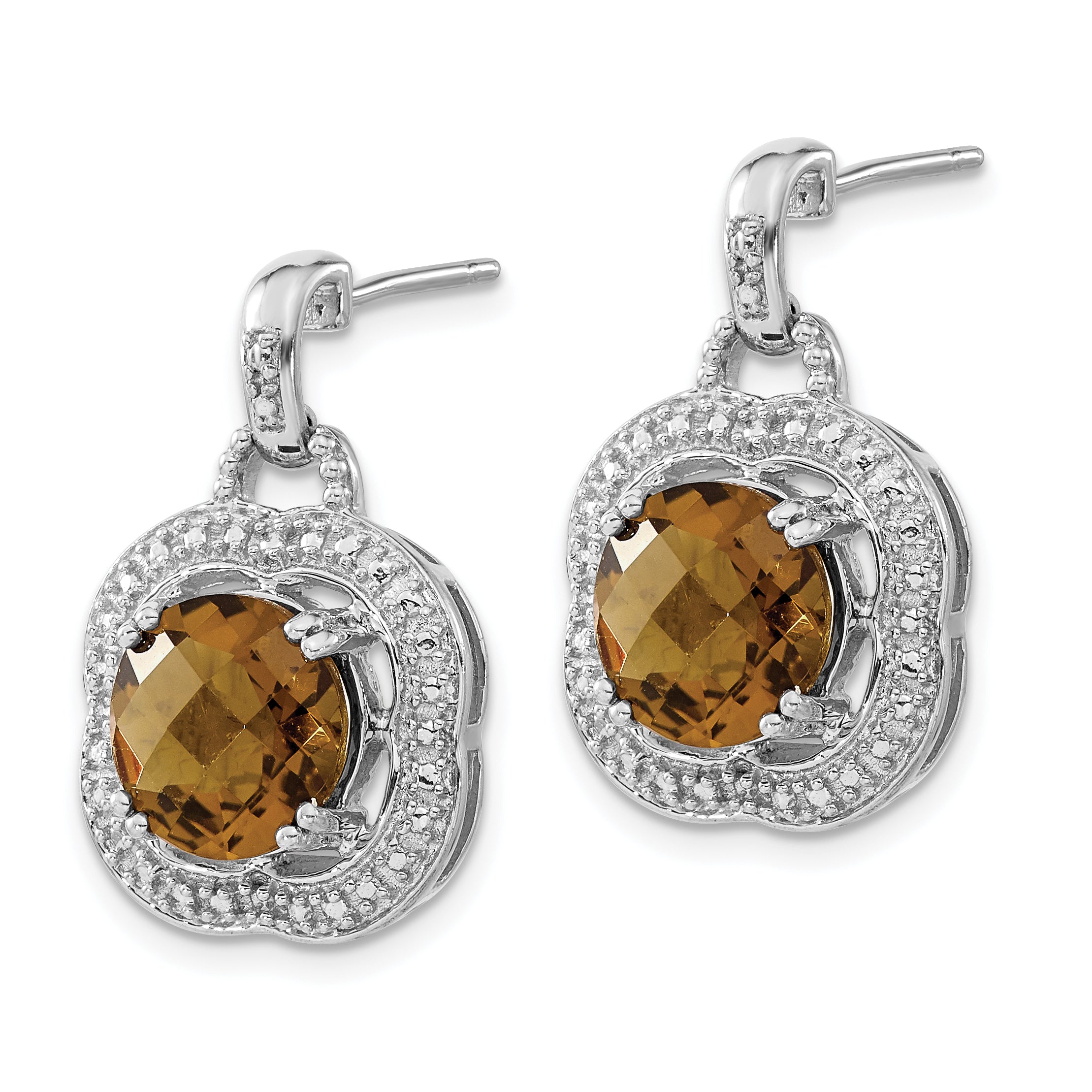 Sterling Silver Polished Whiskey Quartz Post Dangle Earrings Secondary image