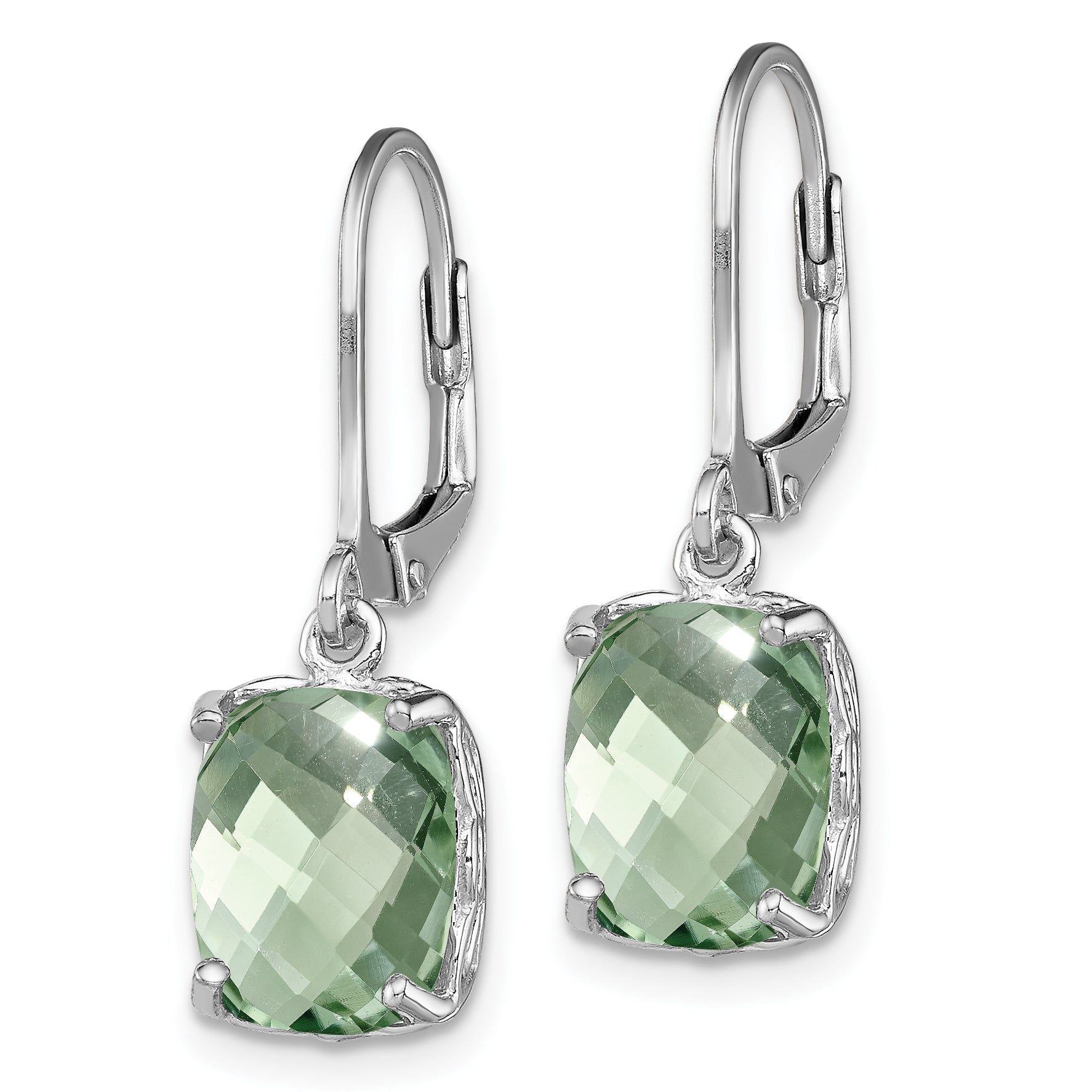 Sterling Silver Rhodium-plated Green Quartz Earrings Secondary image