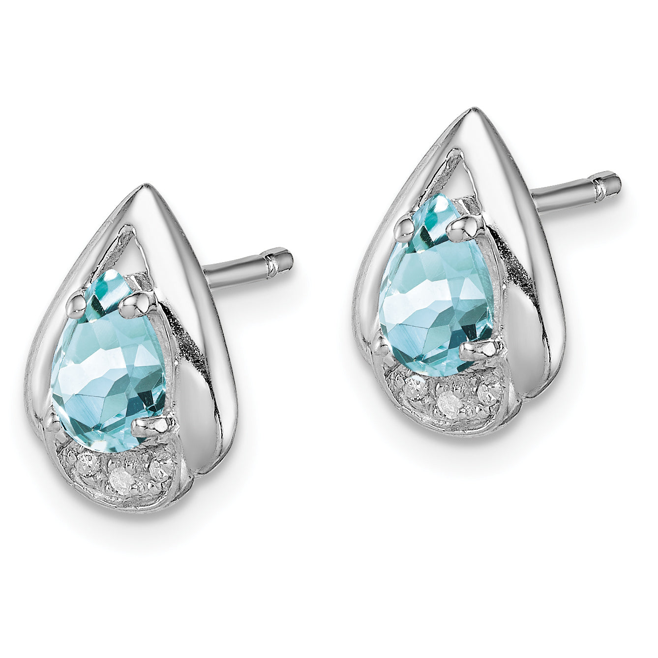 Sterling Silver Rhodium Plated Diamond & Aquamarine Post Earrings Secondary image