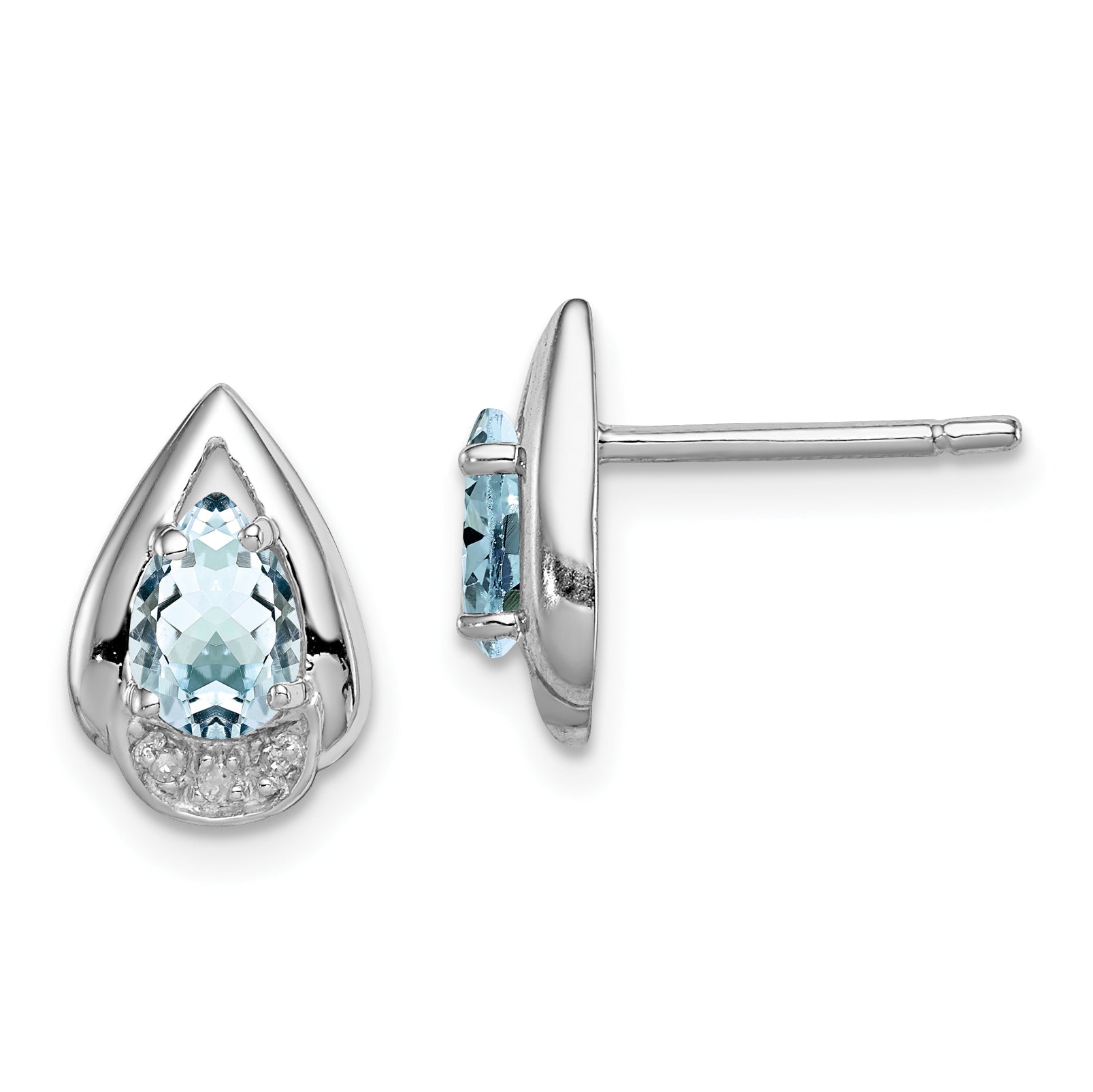 Sterling Silver Rhodium Plated Diamond & Aquamarine Post Earrings Main image