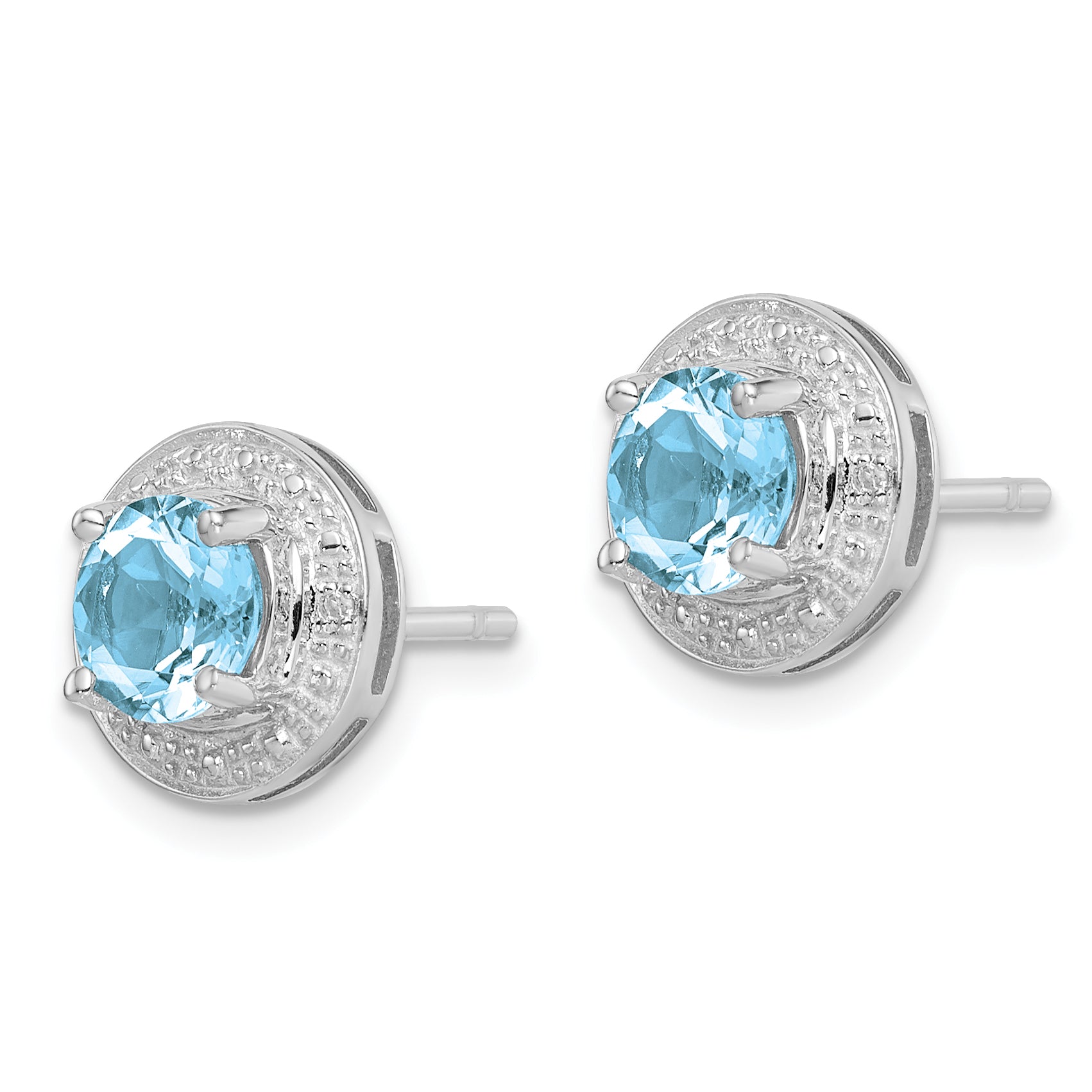 Sterling Silver Rhodium Plated Diamond and Blue Topaz Post Earrings Secondary image