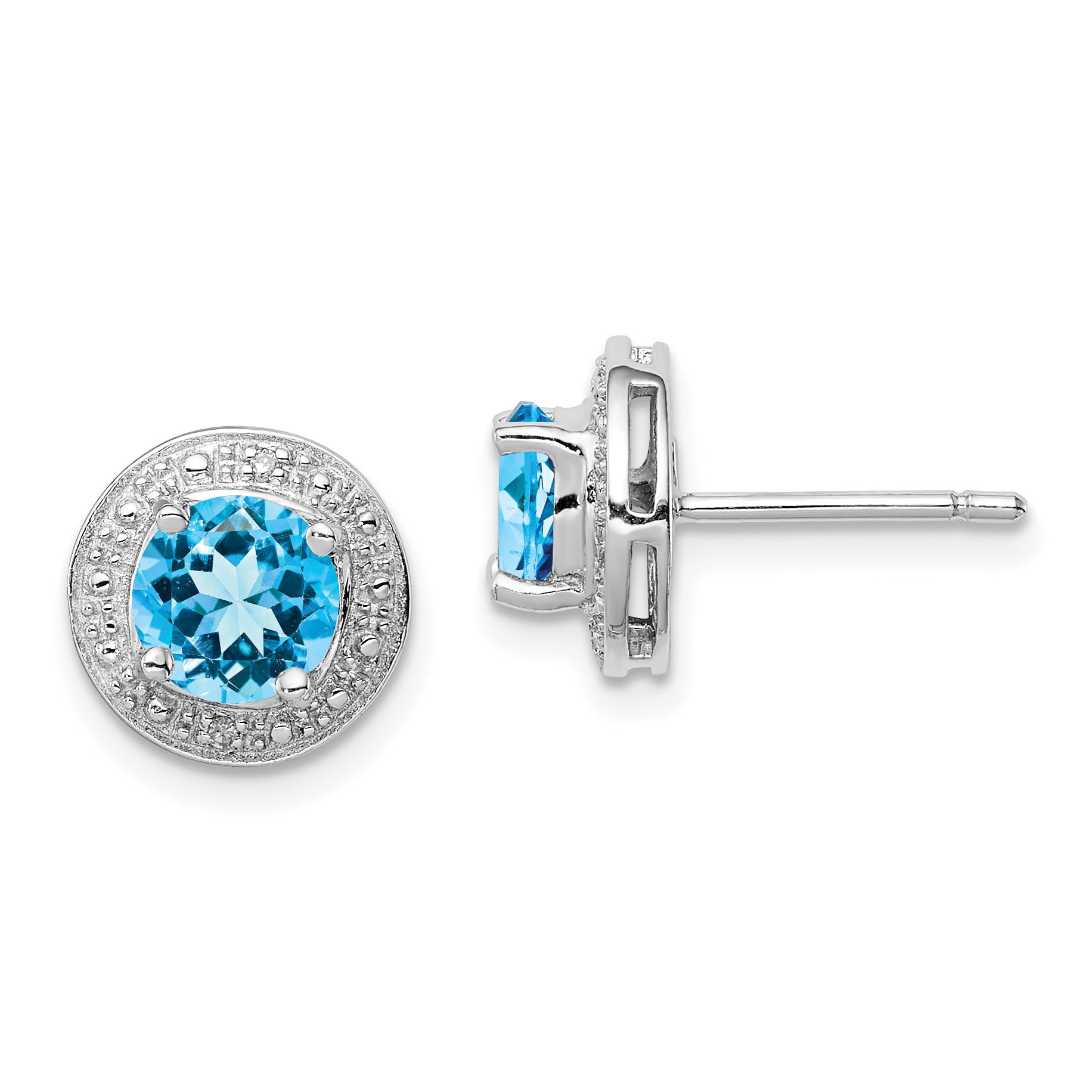 Sterling Silver Rhodium Plated Diamond and Blue Topaz Post Earrings Main image
