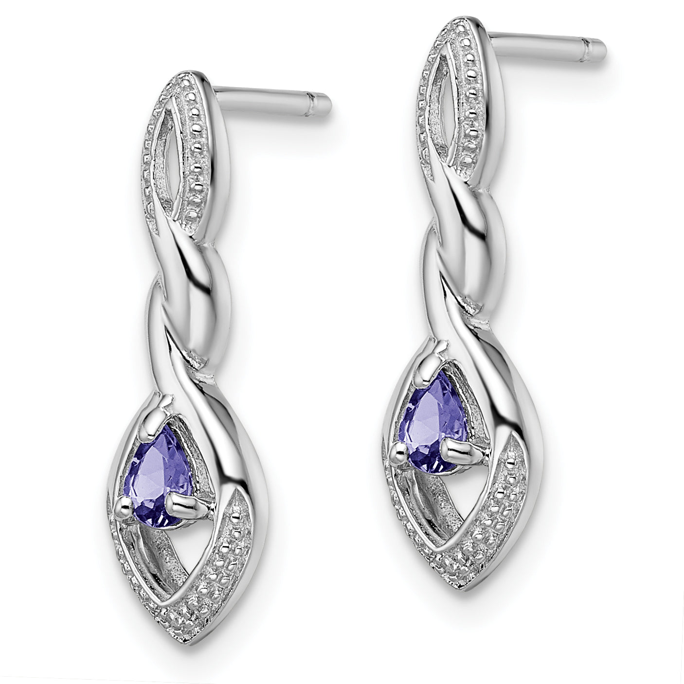 Sterling Silver Rhodium Plated Diamond and Tanzanite Post Earrings Secondary image