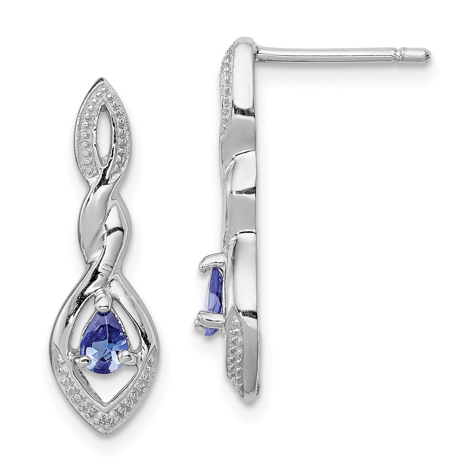 Sterling Silver Rhodium Plated Diamond and Tanzanite Post Earrings Main image