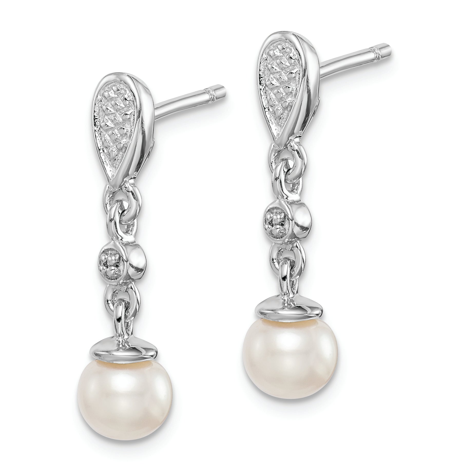 Sterling Silver Rhodium Plated Diamond & FW Cultured Pearl Earrings Secondary image