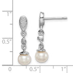 Sterling Silver Rhodium Plated Diamond & FW Cultured Pearl Earrings