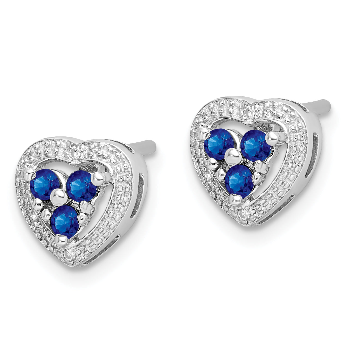 Sterling Silver Rhodium Plated Diamond & Sapphire Heart Earrings Secondary image