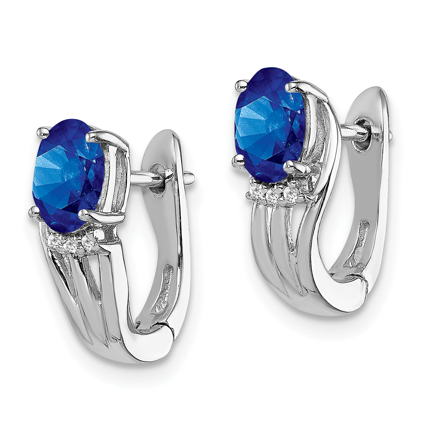 Sterling Silver Rhodium Plated Diamond & Sapphire Hinged Earrings Secondary image
