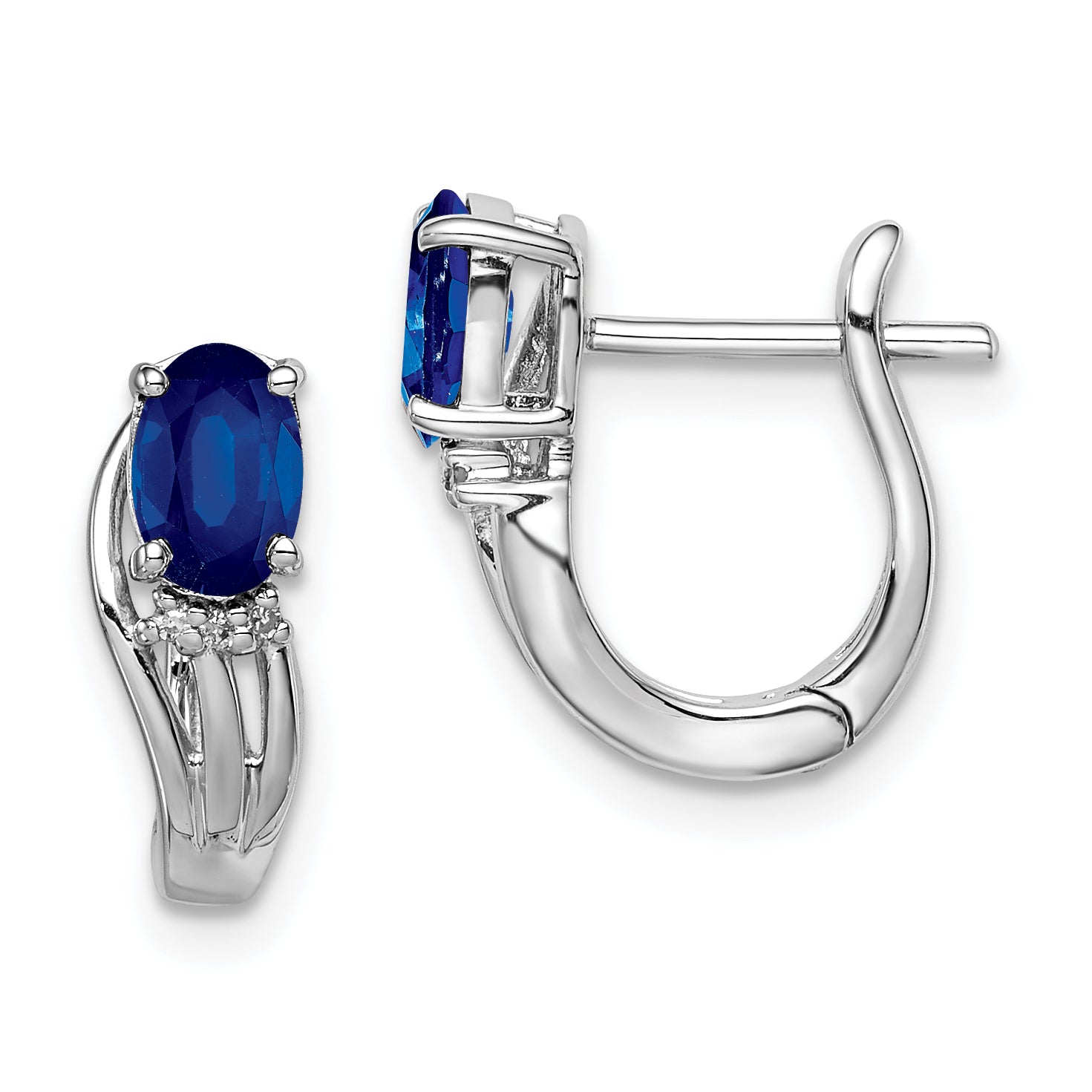 Sterling Silver Rhodium Plated Diamond & Sapphire Hinged Earrings Main image