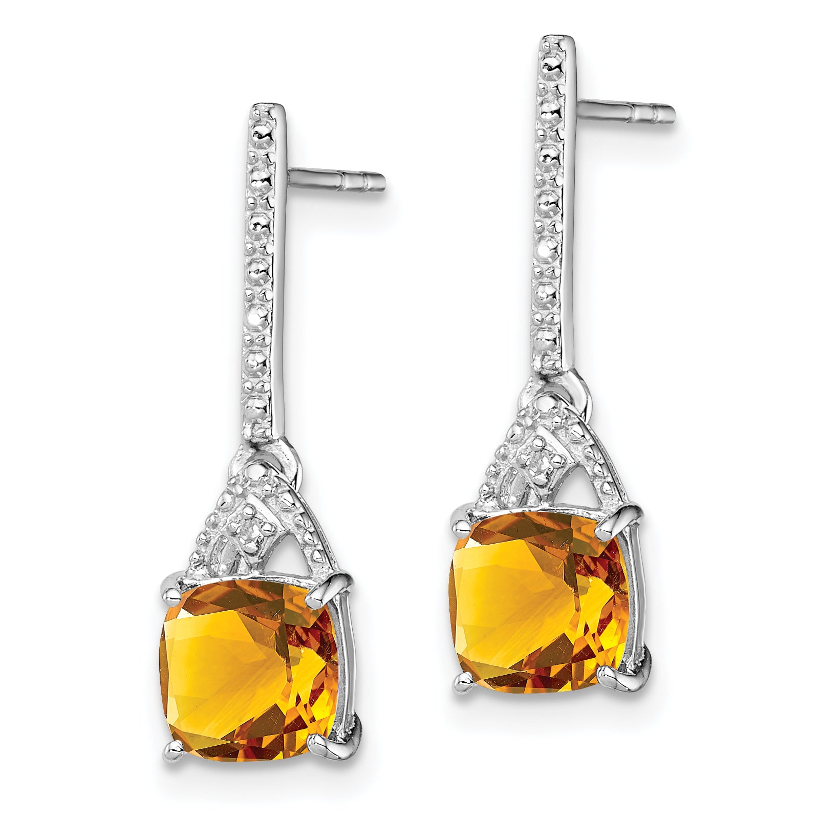 Sterling Silver Rhodium Plated Diamond and Citrine Post Earrings Secondary image