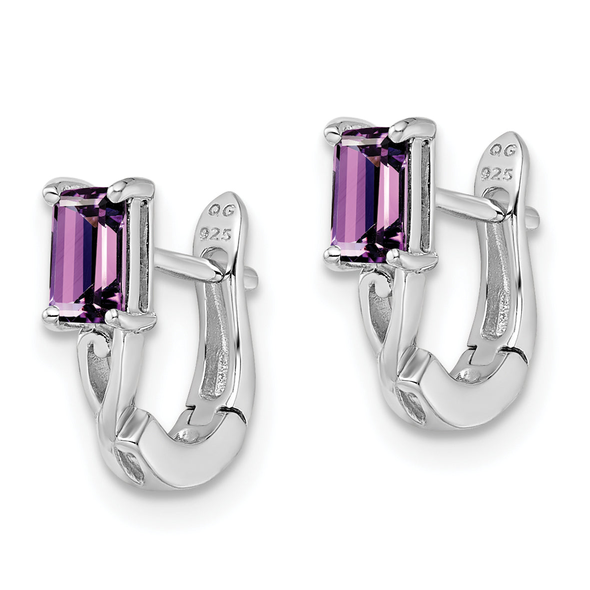 Sterling Silver Rhodium Plated Amethyst Hinged Hoop Earrings Secondary image