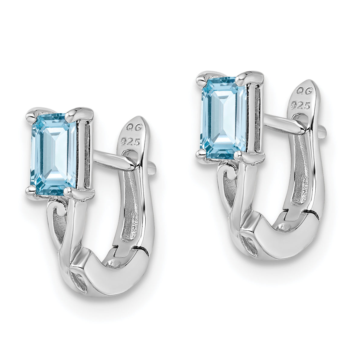 Sterling Silver Rhodium Plated Blue Topaz Hinged Hoop Earrings Secondary image