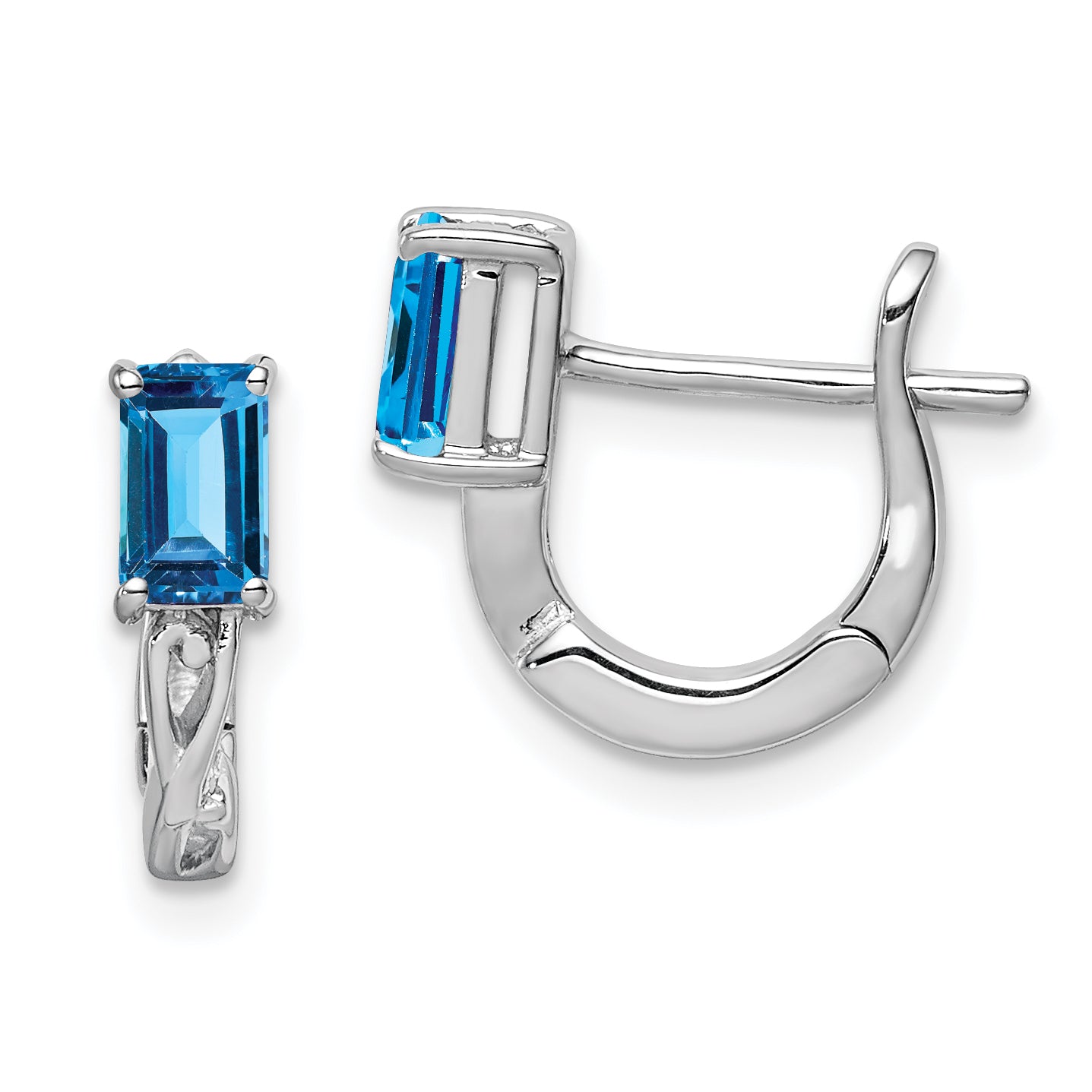 Sterling Silver Rhodium Plated Blue Topaz Hinged Hoop Earrings