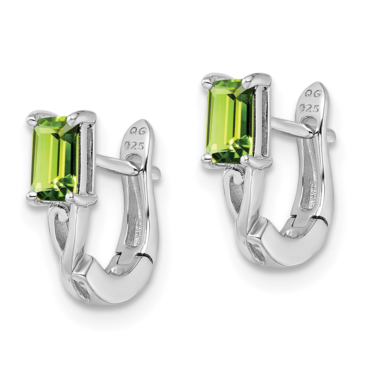 Sterling Silver Rhodium Plated Peridot Hinged Hoop Earrings Secondary image