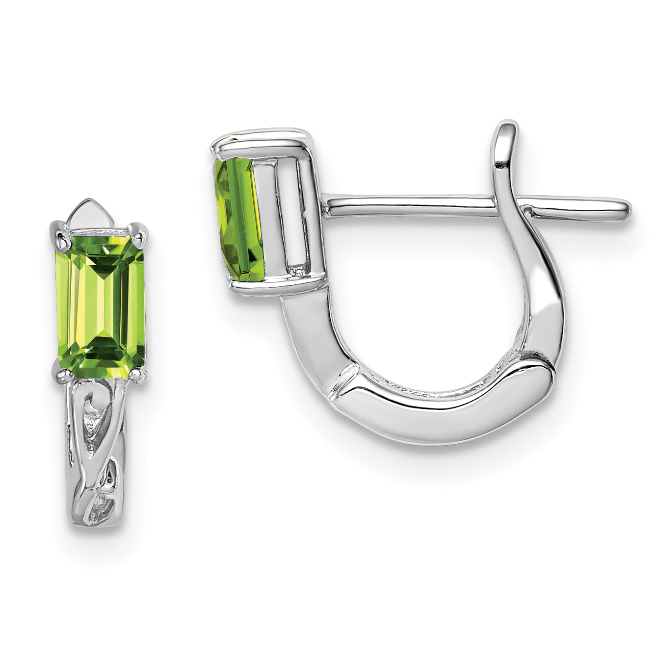 Sterling Silver Rhodium Plated Peridot Hinged Hoop Earrings Main image