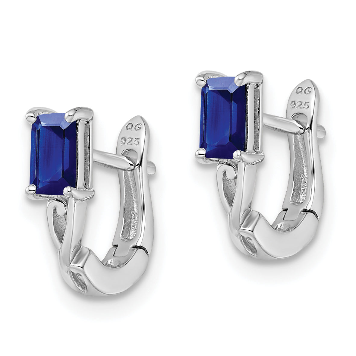 Sterling Silver Rhodium Plated Sapphire Hinged Hoop Earrings Secondary image