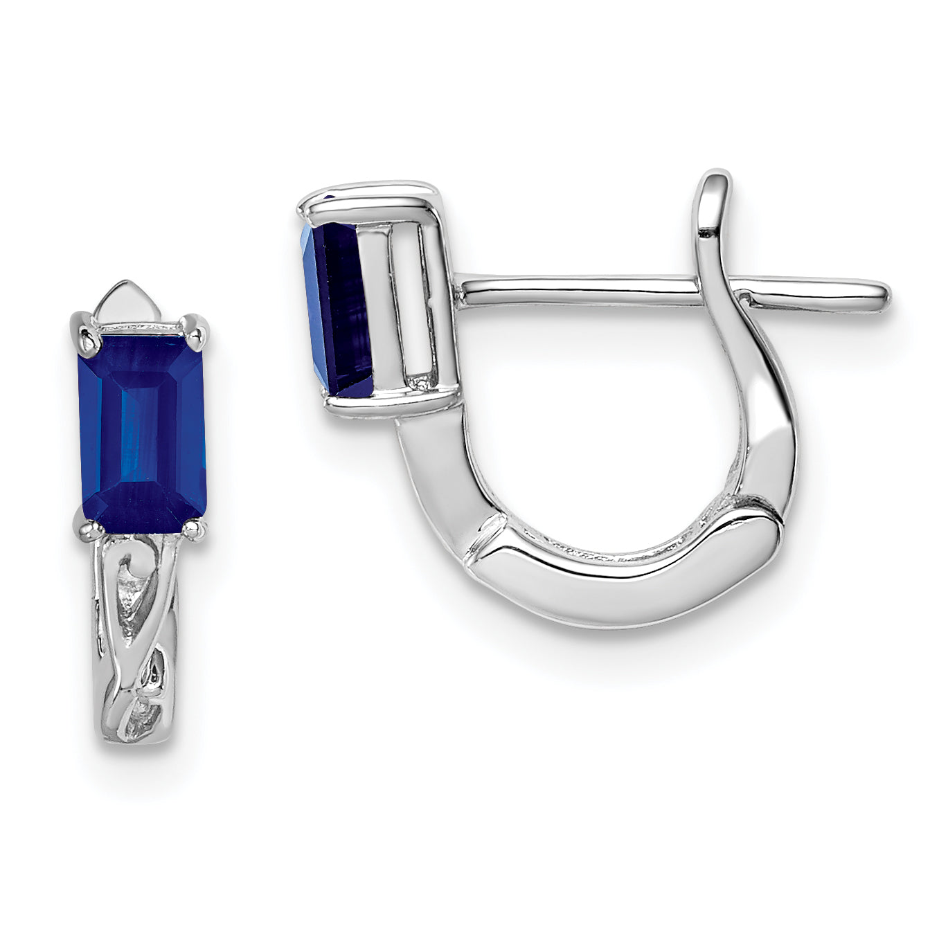 Sterling Silver Rhodium Plated Sapphire Hinged Hoop Earrings Main image