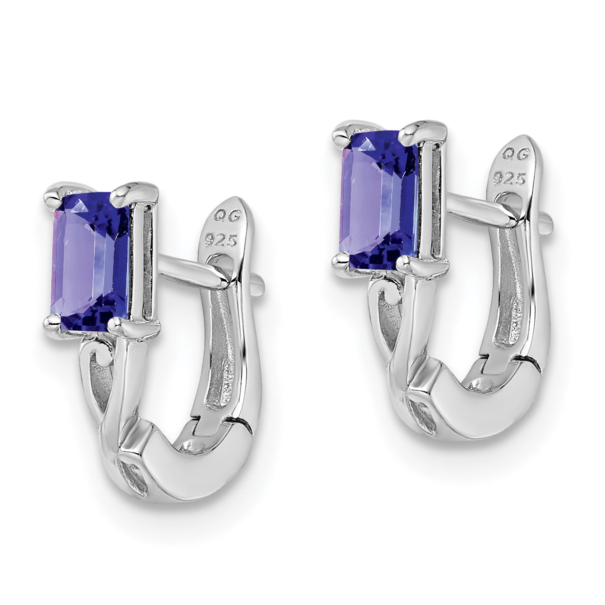 Sterling Silver Rhodium Plated Tanzanite Hinged Hoop Earrings Secondary image
