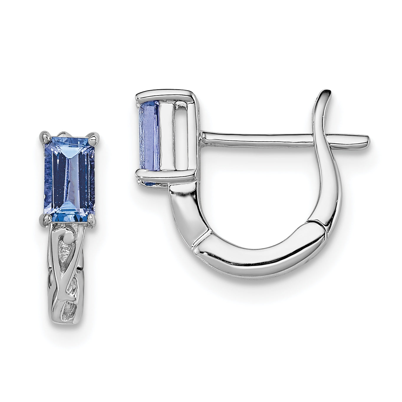 Sterling Silver Rhodium Plated Tanzanite Hinged Hoop Earrings Main image